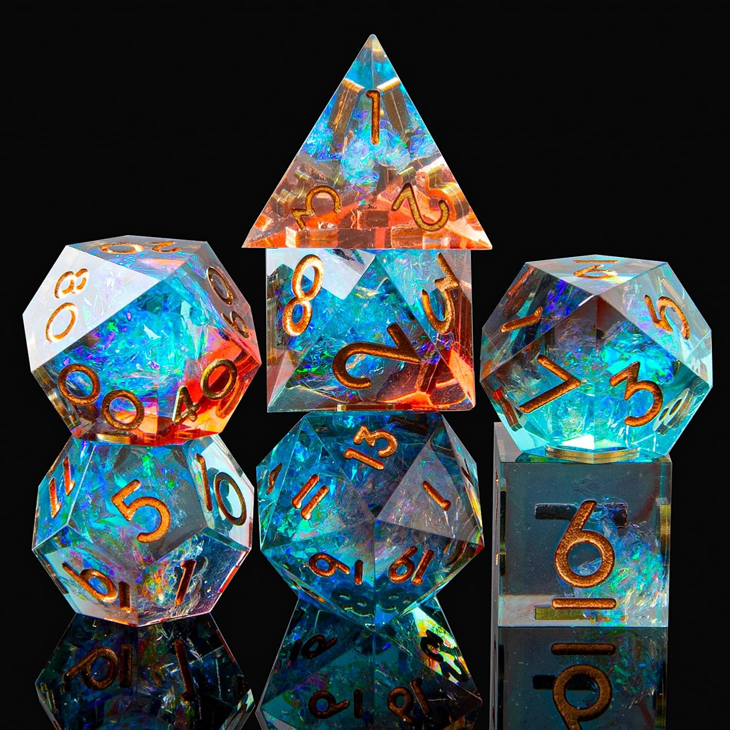 Sharp Edge DND Dice Set Handmade 7 Accessories Dice for Dungeons and Dragons TTRPG Games, Multi-Sided RPG Polyhedral Resin Sharp Edge Dice Roleplaying Games Shadowrun Pathfinder Mtg(Dark)