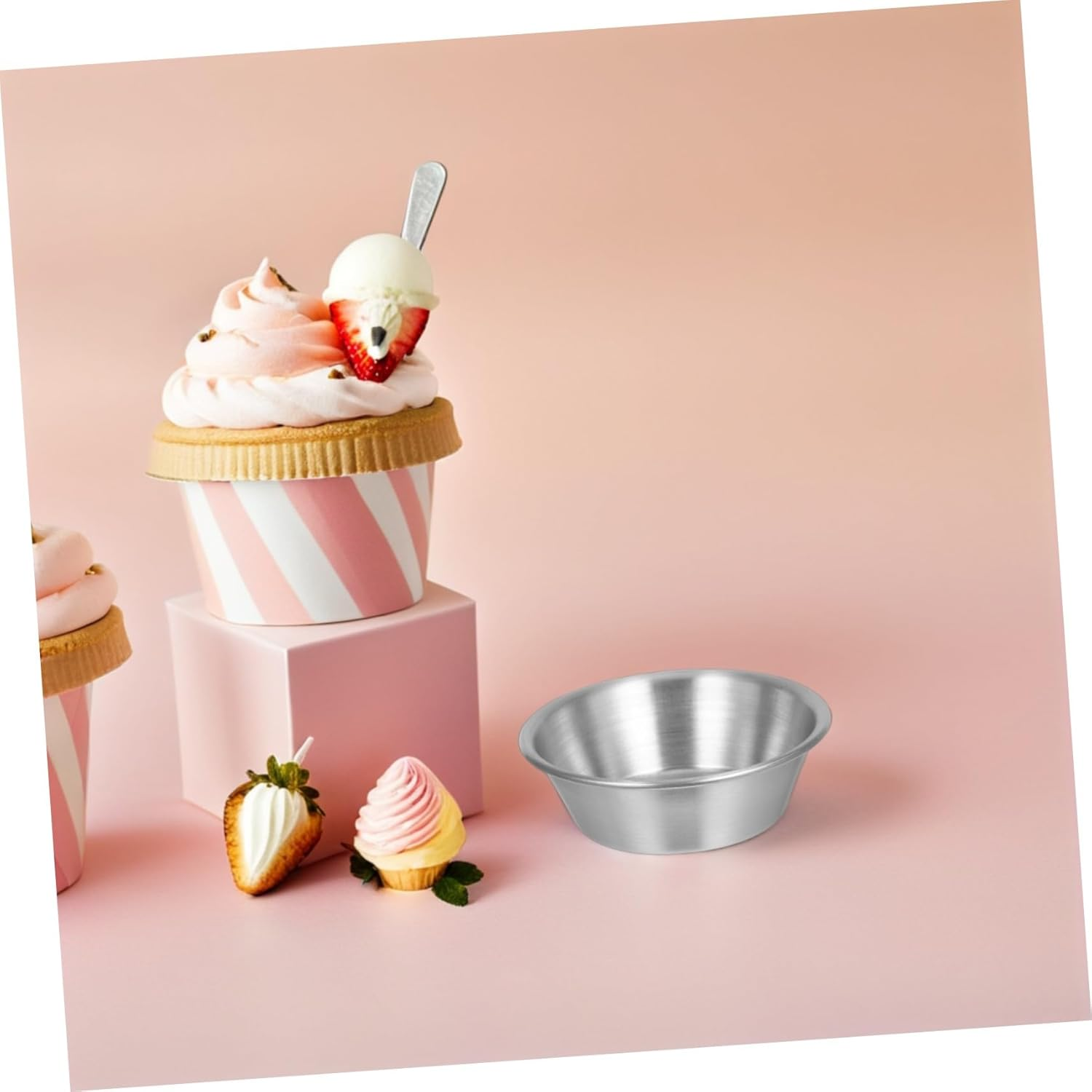 Iplusmile 8Pcs Stainless Steel Egg Tart Mold Set Mini Reusable Baking Cups for Pastry and Cupcakes Medium Size Home Kitchen Dessert Bakeware image number 4