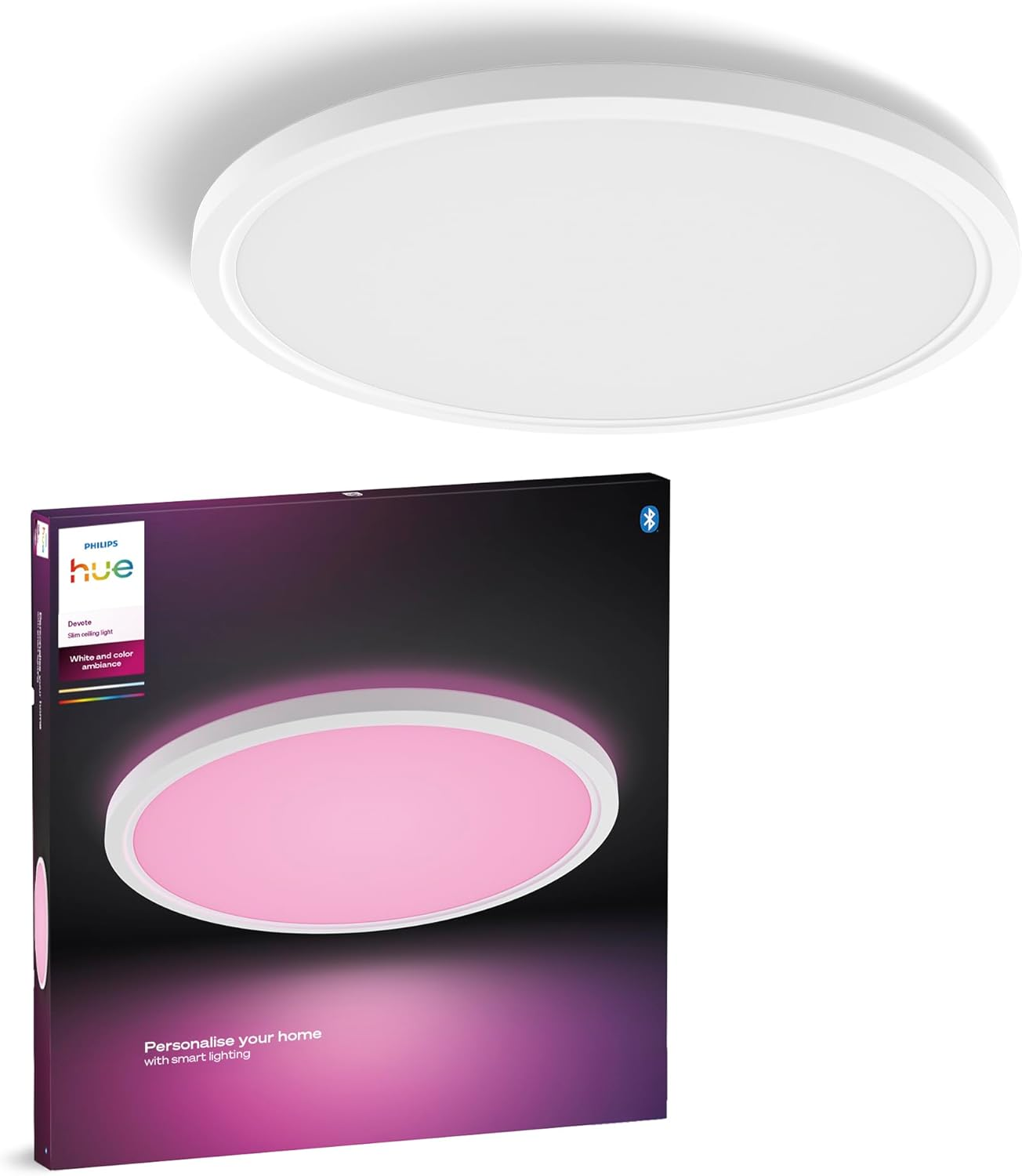 Philips Hue Devote Smart LED Panel, White and Color Ambiance, round 43 Cm, 23 W, 2900 Lumens, White Frame for Indoor Lighting, Ceiling, Living Room, Kitchen, Hallway. image number 5