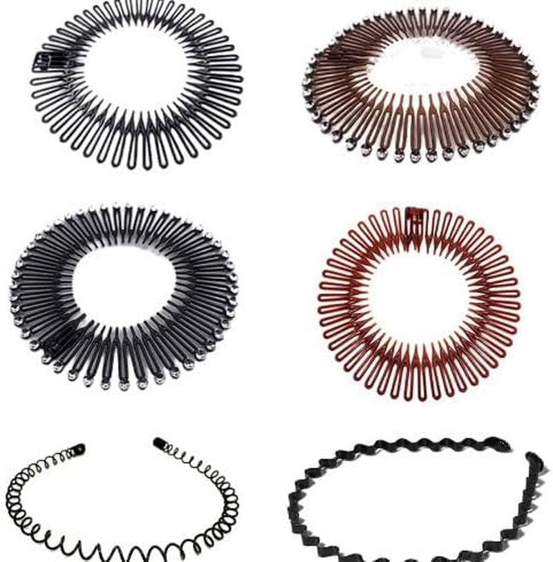 Full Circular Stretch Flexible Zig Zag Hairband, 6Pcs Flexible Plastic Circle Combs with Circular Tooth Headbands, Flexible Plastic Circles Comb Full Circular Tooth Headbands image number 6