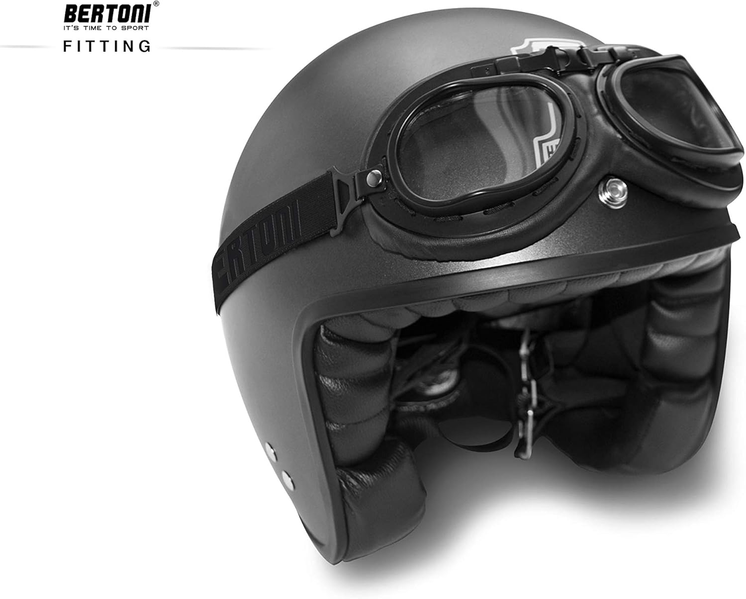 Bertoni Vintage Aviator Motorcycle Goggles Matt Black Anticrash Photochromic Lenses - F195PH Pilot over Helmets Goggles image number 5