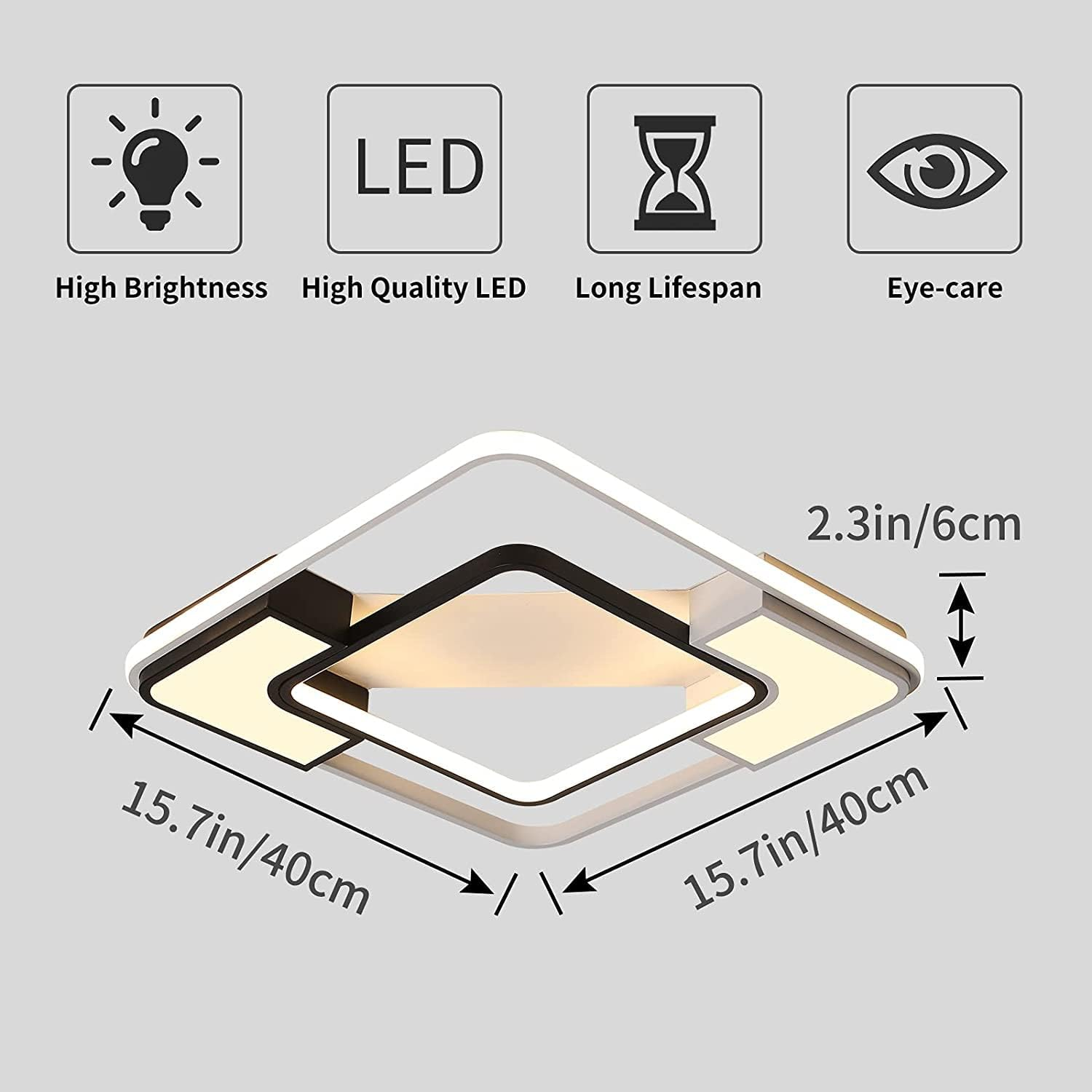Oninio Modern LED Ceiling Light,Square Acrylic LED Chandelier Flush Mount Ceiling Light for Bedroom Living Room Dining Room Kitchen Office,Dimmable/40W/2400Lm/3000-6500K