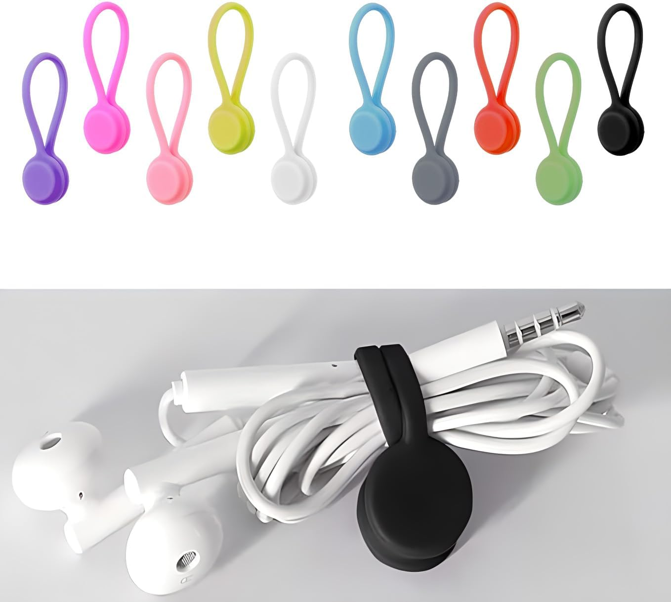 10Pcs Silicone Magnetic Cable Ties for Charging Wire, Earphone Cord Organization and Fridge Magnets (Colorful) image number 1