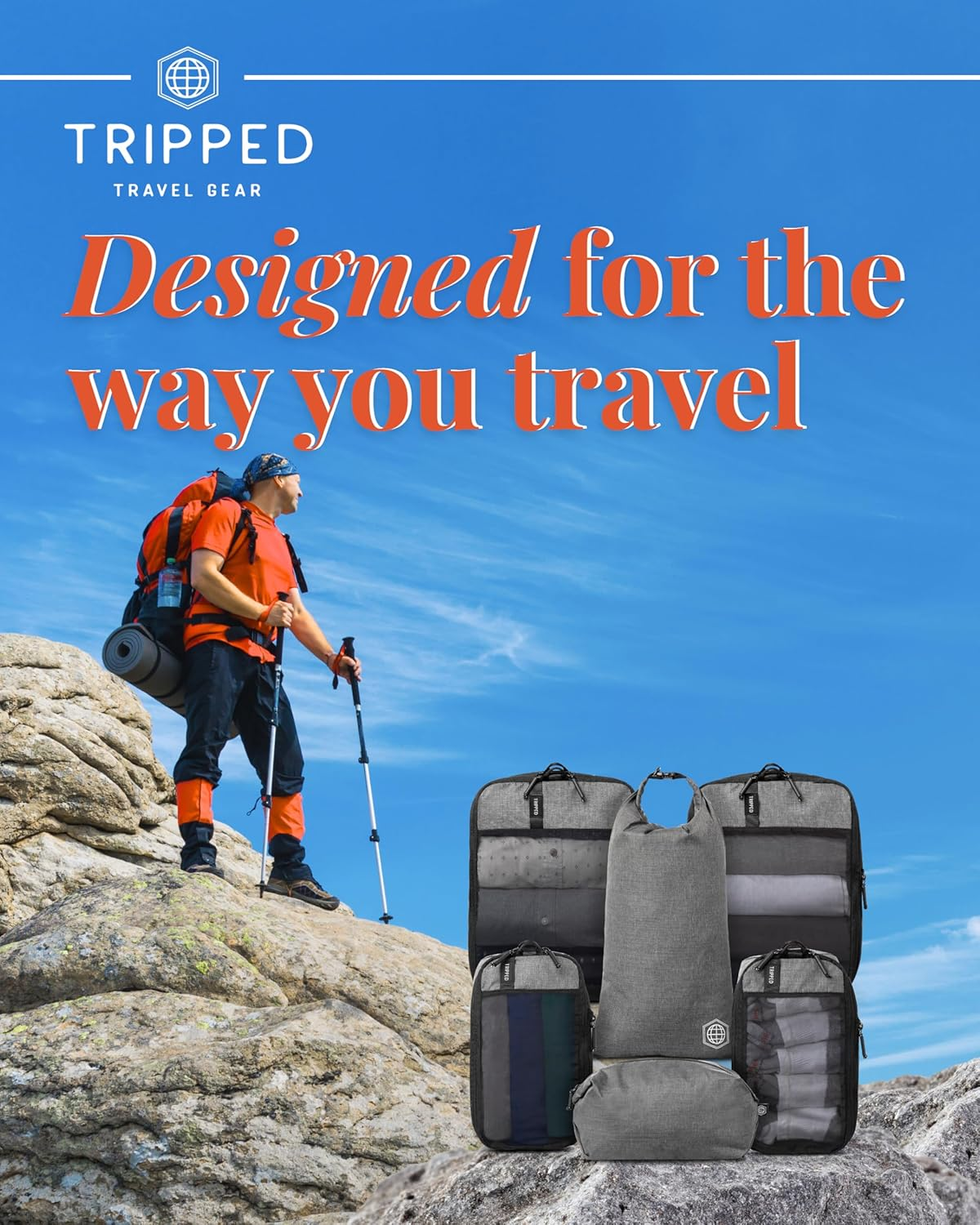 Premium Compression Packing Cubes for Travel, Compression Packaging Cube, Zip Bags Premium 6-Piece Set with Laundry Bag and Shoe Bag by TRIPPED Travel Gear (Grey Mesh) - Dusty Teal Mesh - 6 Piece image number 5