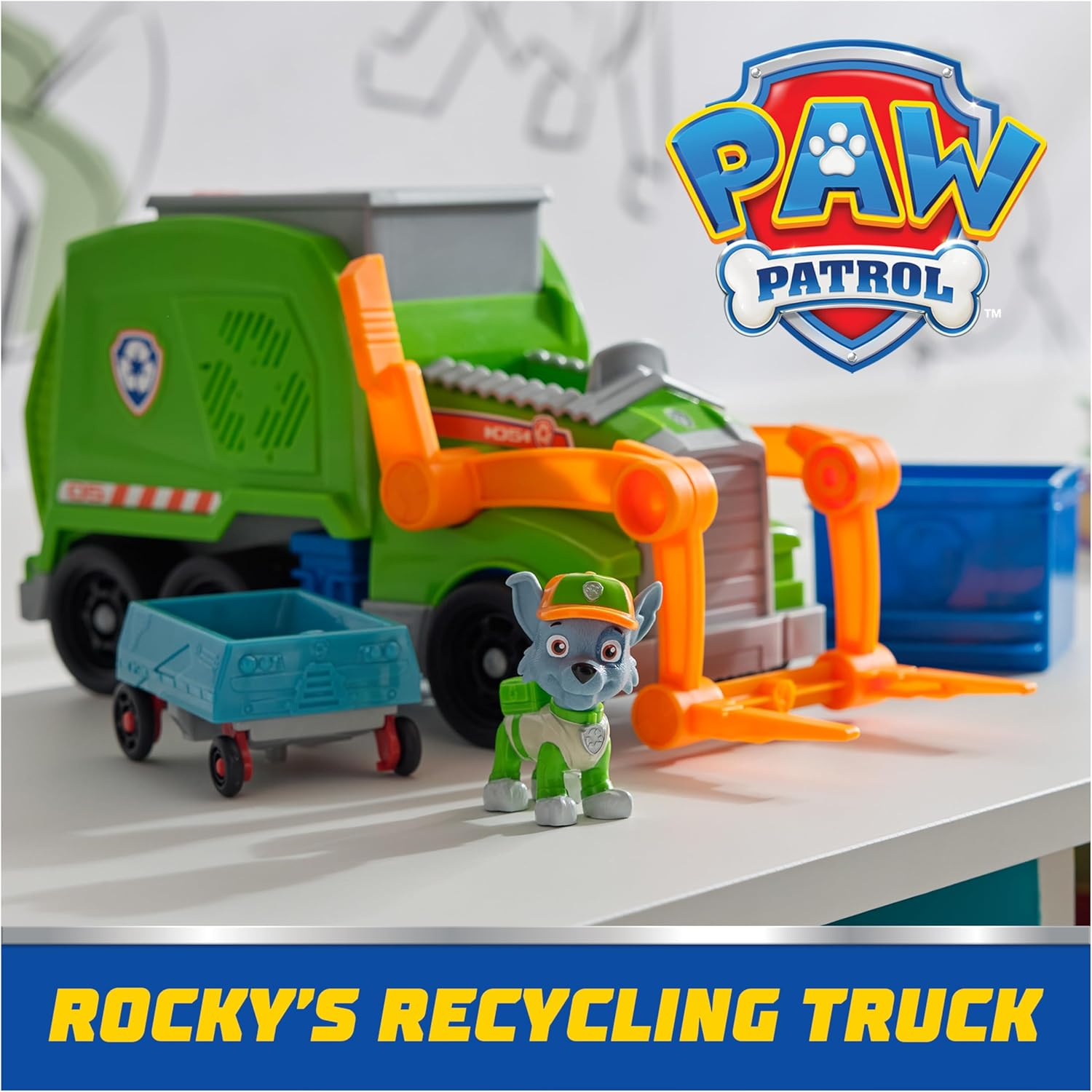 PAW Patrol: Crush N&rsquo; Roll Recycling Truck with Rocky Action Figure & Transforming Compacted Trash Vehicle, Kids Toys for Boys & Girls Ages 3 and Up image number 3