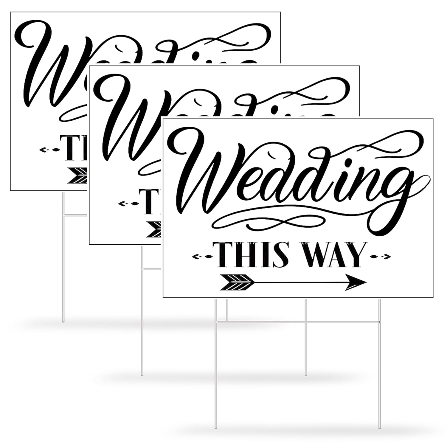 Wedding Direction Arrow Signs with Stakes, 3 Packs Wedding This Way Sign, Wedding Signs for Ceremony and Reception, YITOBA Double Sided Printed Wedding Directional Signs (White) image number 6