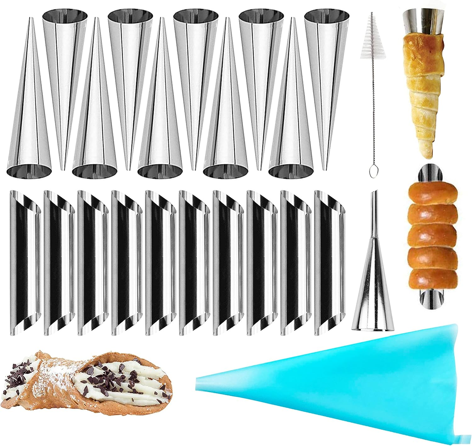Metal Cones for Baking Cannoli Shells, Cannoli Mold Cannoli Kit, Baking Tools Accessories, Cannoli Tubes Mould Croissant Mold Tubular Shaped Mold Decorating (16 Pcs Conical Tubes Set)