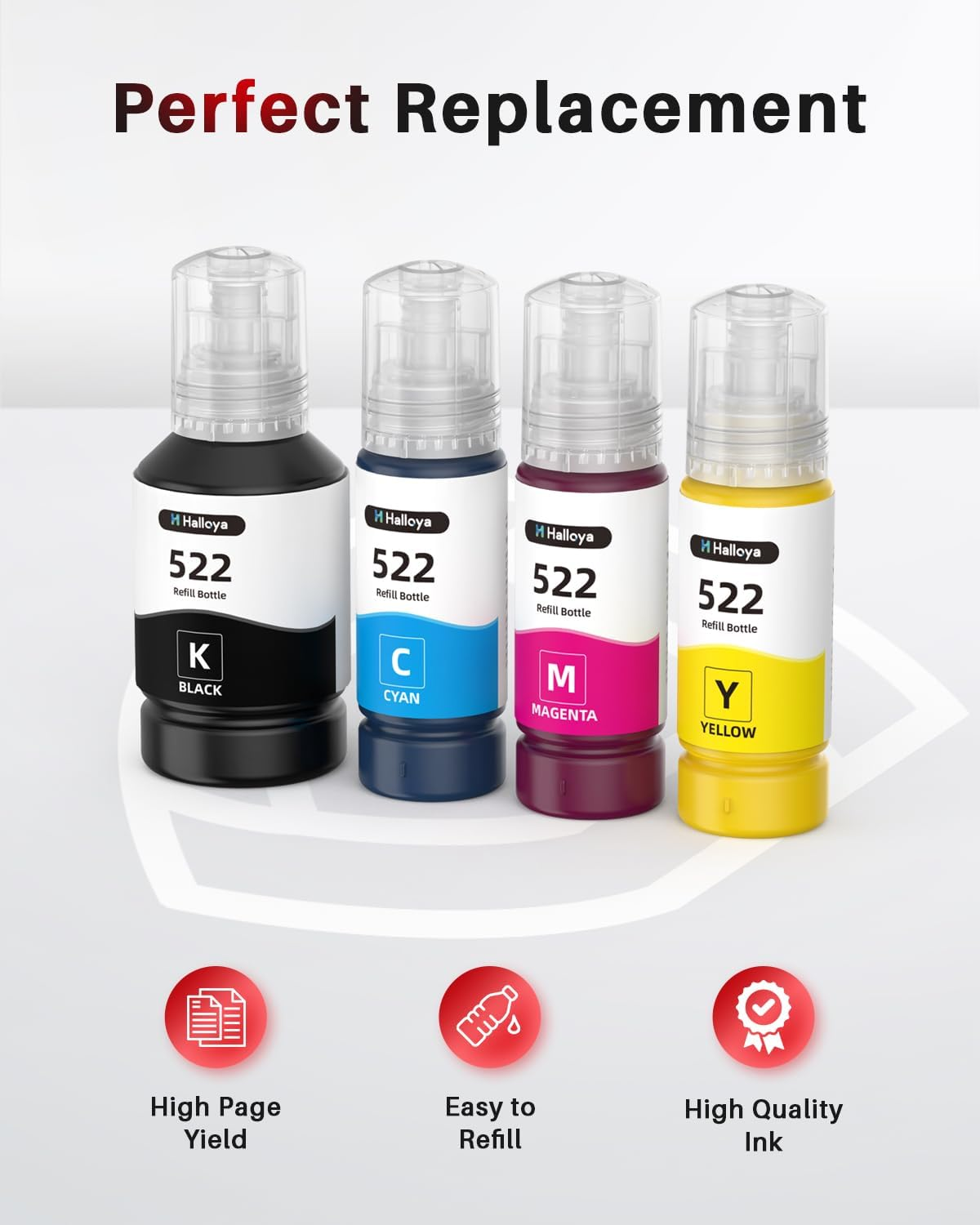 T522 522 Ink Bottle Replacement Compatible for T522 Ink Use for Epson Ecotank ET-1110 ET-1810 ET-2710 ET-2720 ET-2810 ET-2811 ET-2820 ET-4700 ET-4800 Printers (Black Cyan Magenta Yellow, 4 Pack)