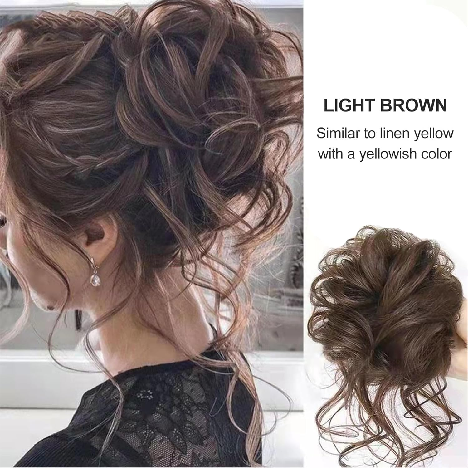 Curly Hair Buns,Synthetic Messy Claw Clip Hairpiece,Hair Cover for Women Accessories (Light Brown) (Light Brown) image number 6