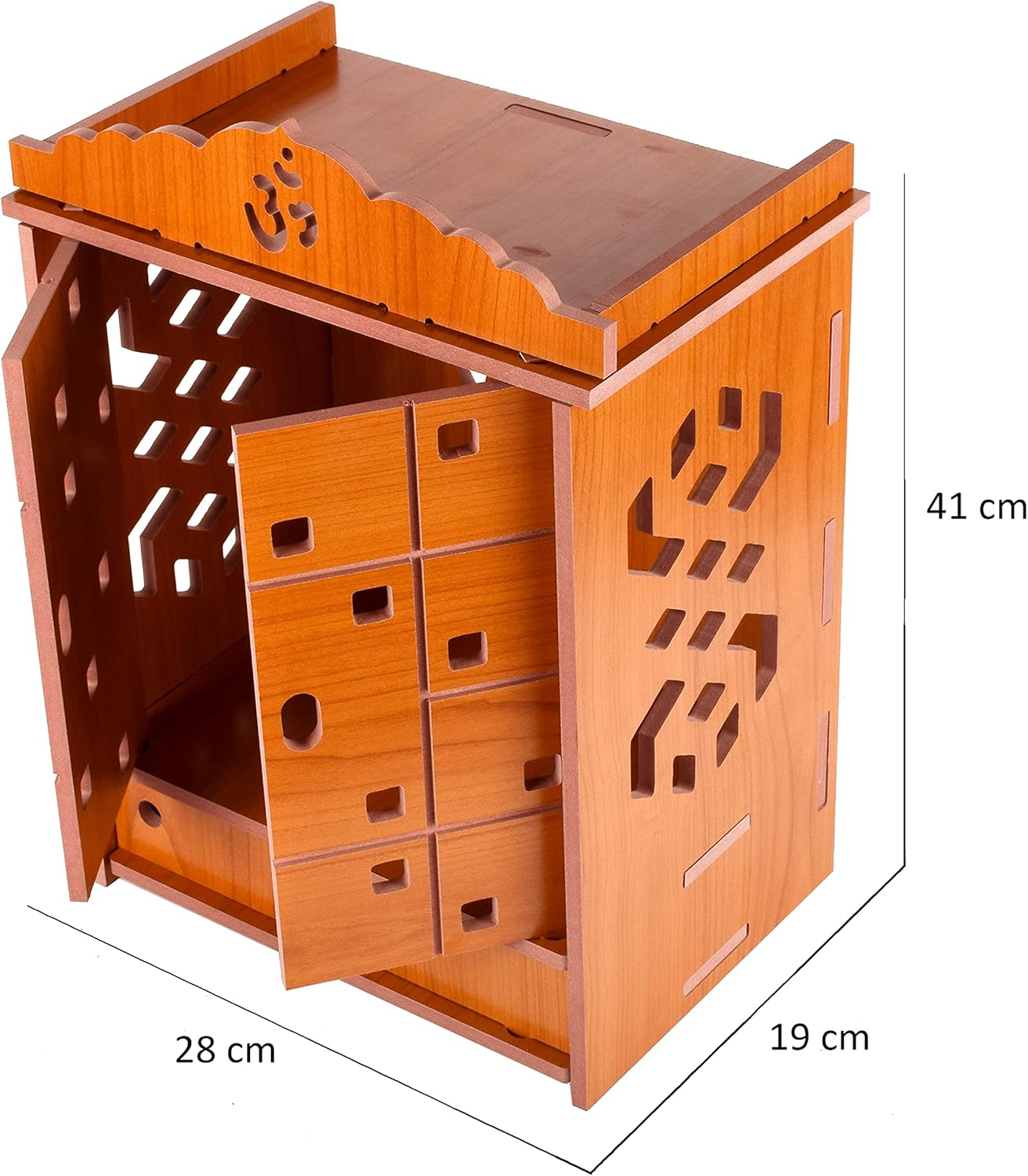 Praha Pooja Mandir for Home Wall Hanging MDF Wooden Temple with Door (Orange) image number 1