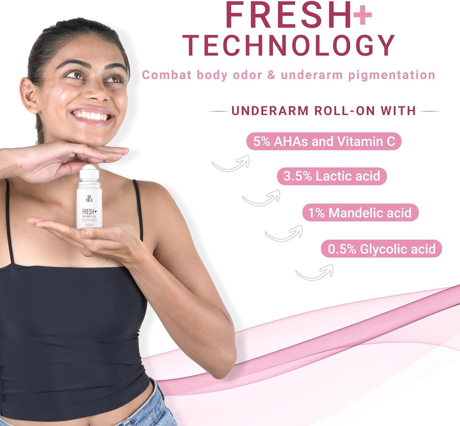 Sotrue Fresh + Underarm Roll-On with 5% AHA & Vitamin C, Controls Body Odour & Pigmentation, for Radiant Underarms, Helps Reduction in Pigmentation & Hydrates Dry Skin, 40Ml