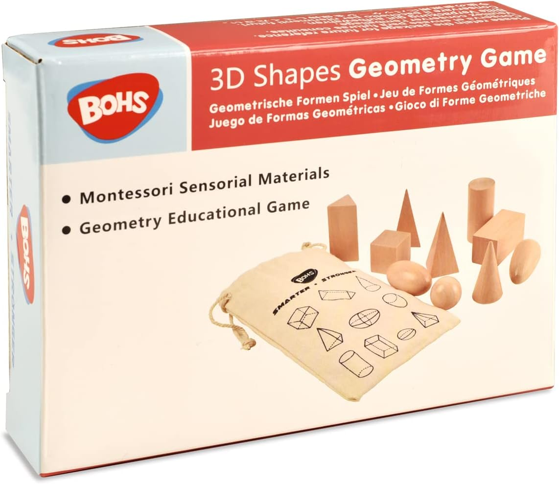 BOHS Geometry Solids Guess Game - 3D Shapes Miniature Set -Wooden Montessori Toys - Pack of 10Pcs - Ages 3 and Up image number 3