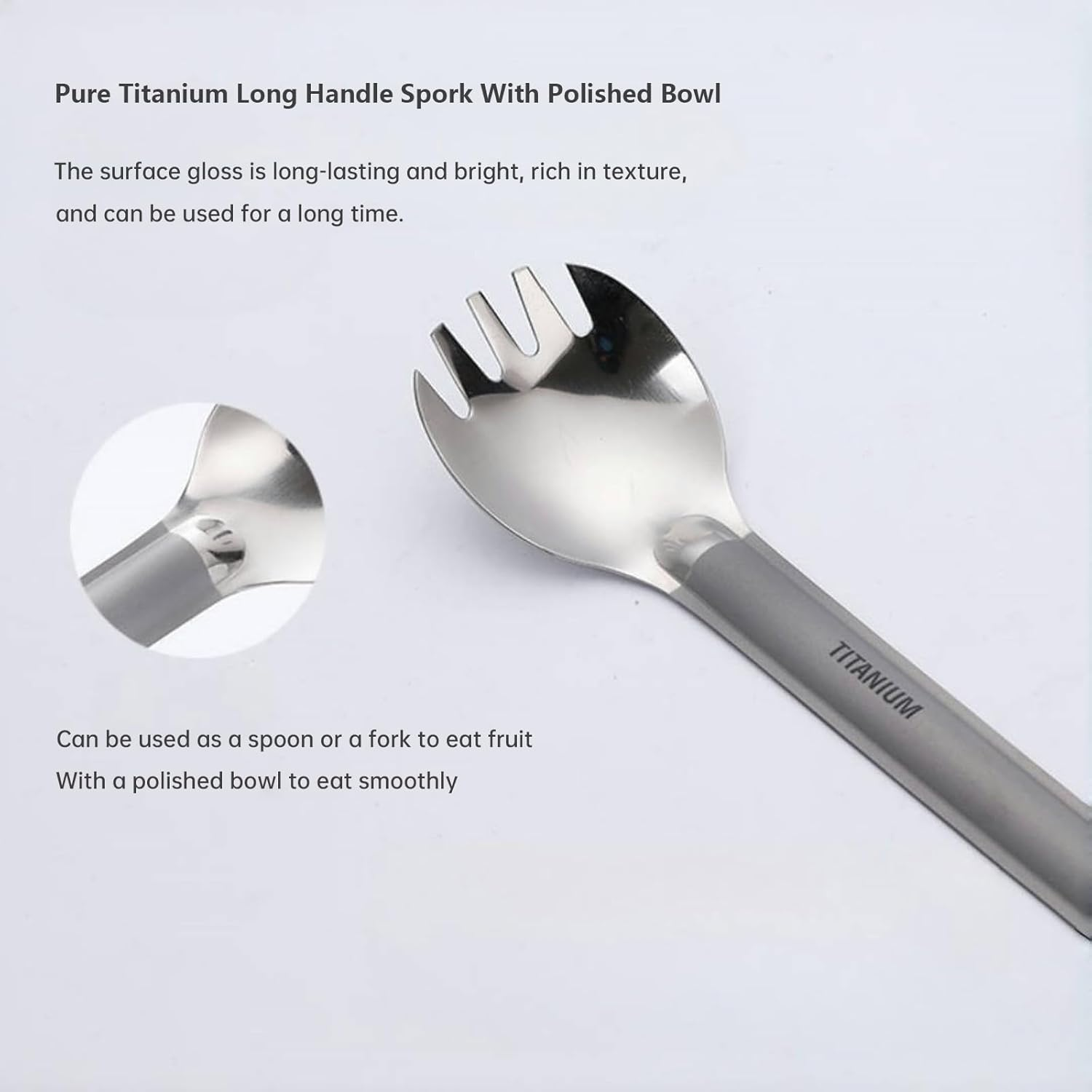 Titanium Spork, Long Handle 8.5 In, Ultralight 0.53 Oz, Compact for Camping and Hiking (Spork) image number 2
