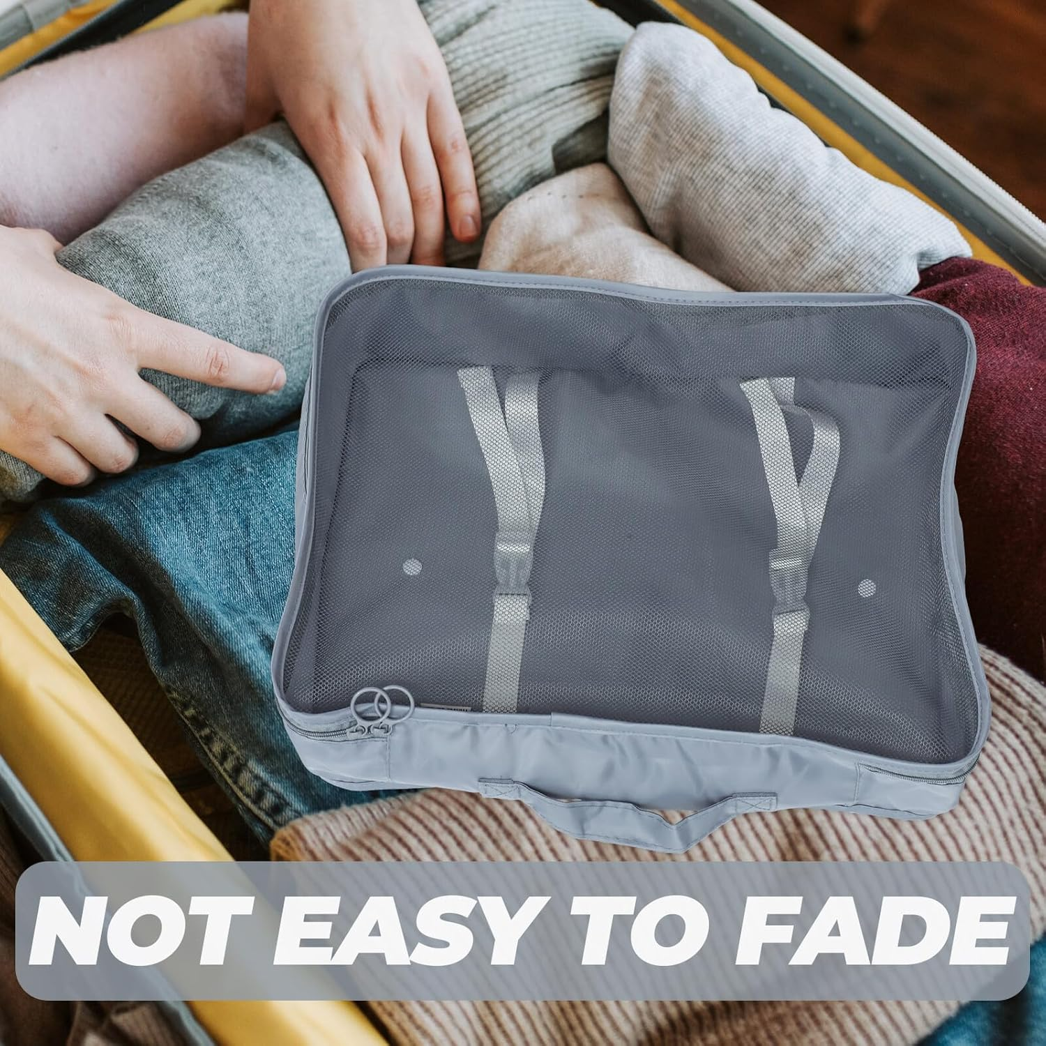 LIGIGWASH 7Pcs Travel Packing Cubes Set Luggage Organizer Bags with Drawstring Storage Pouches for Suitcases Clothes Shoes Grey Folding Travel Organizer image number 3