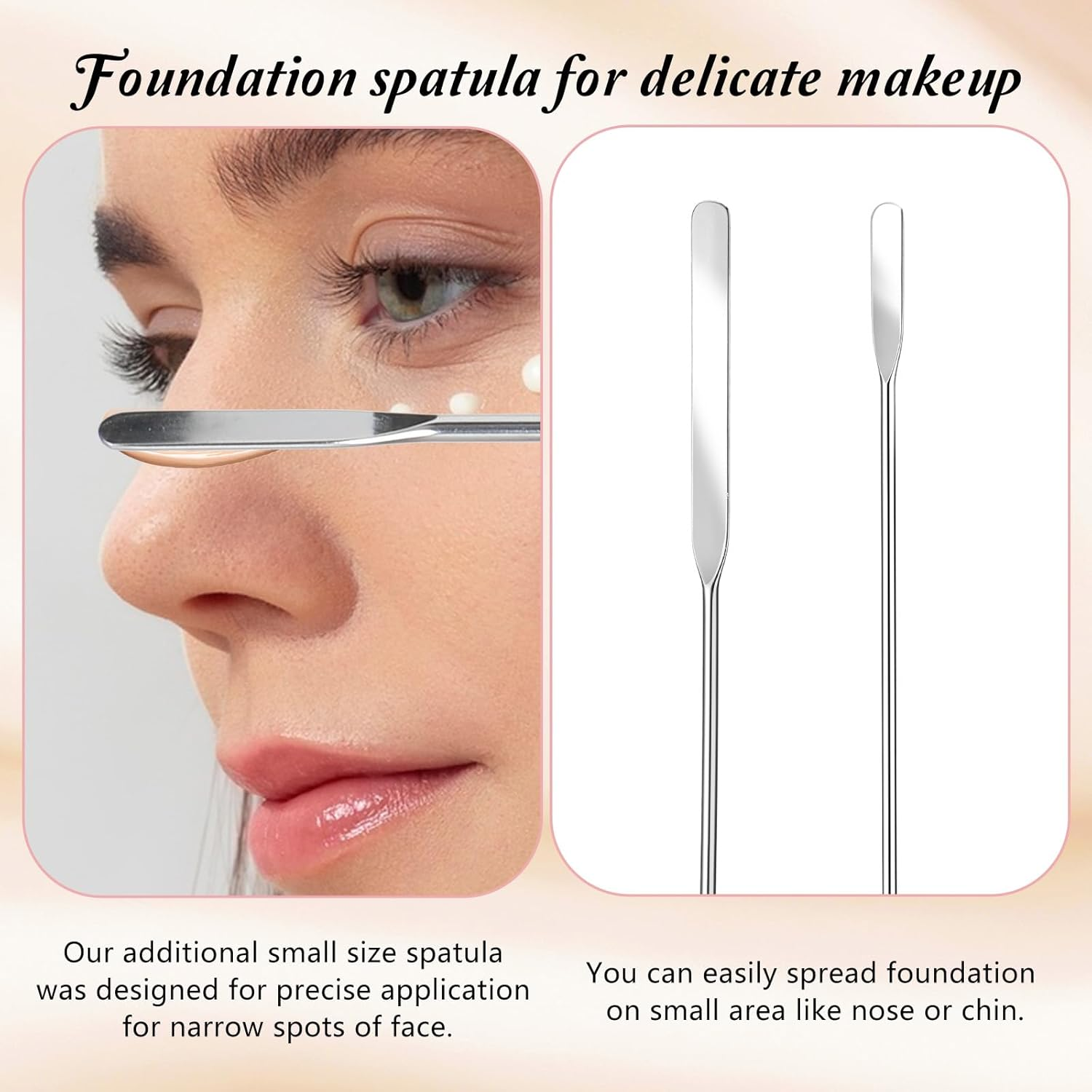 Makeup Spatula, Stainless Steel Depotting Spatula with Silicone Cosmetic Tools Make up Accessories for Cosmetics Mixing Blending Foundation Small Area of Face image number 2