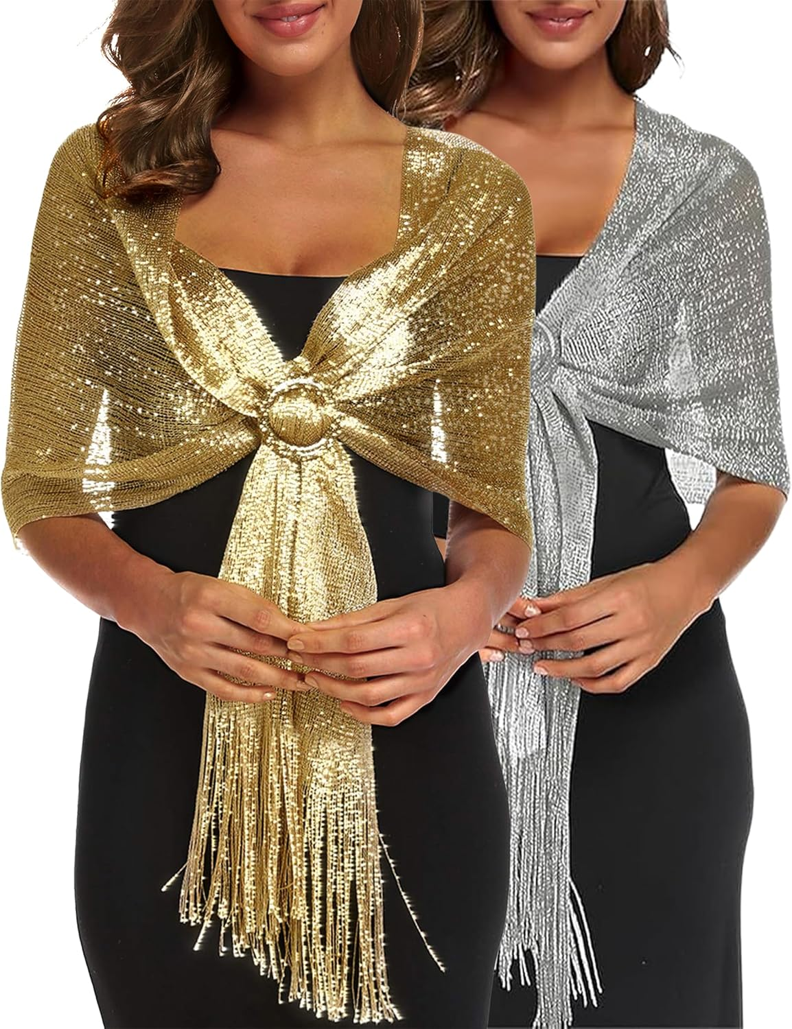 Rheane Sparkling Metallic Shawls and Wraps with Buckle for Evening Party Dresses Wedding Party