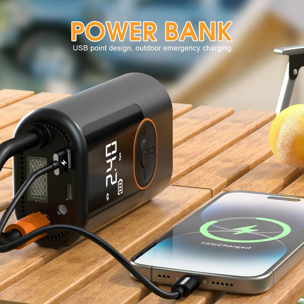 Tire Inflator Portable Air Compressor, 150PSI Cordless Air Pump for Car Tires, 3X Faster Inflate Electric Tire Pumps with Tire Pressure Gauge for Car Bikes Motorcycle Balls, Dual-Use Type image number 4