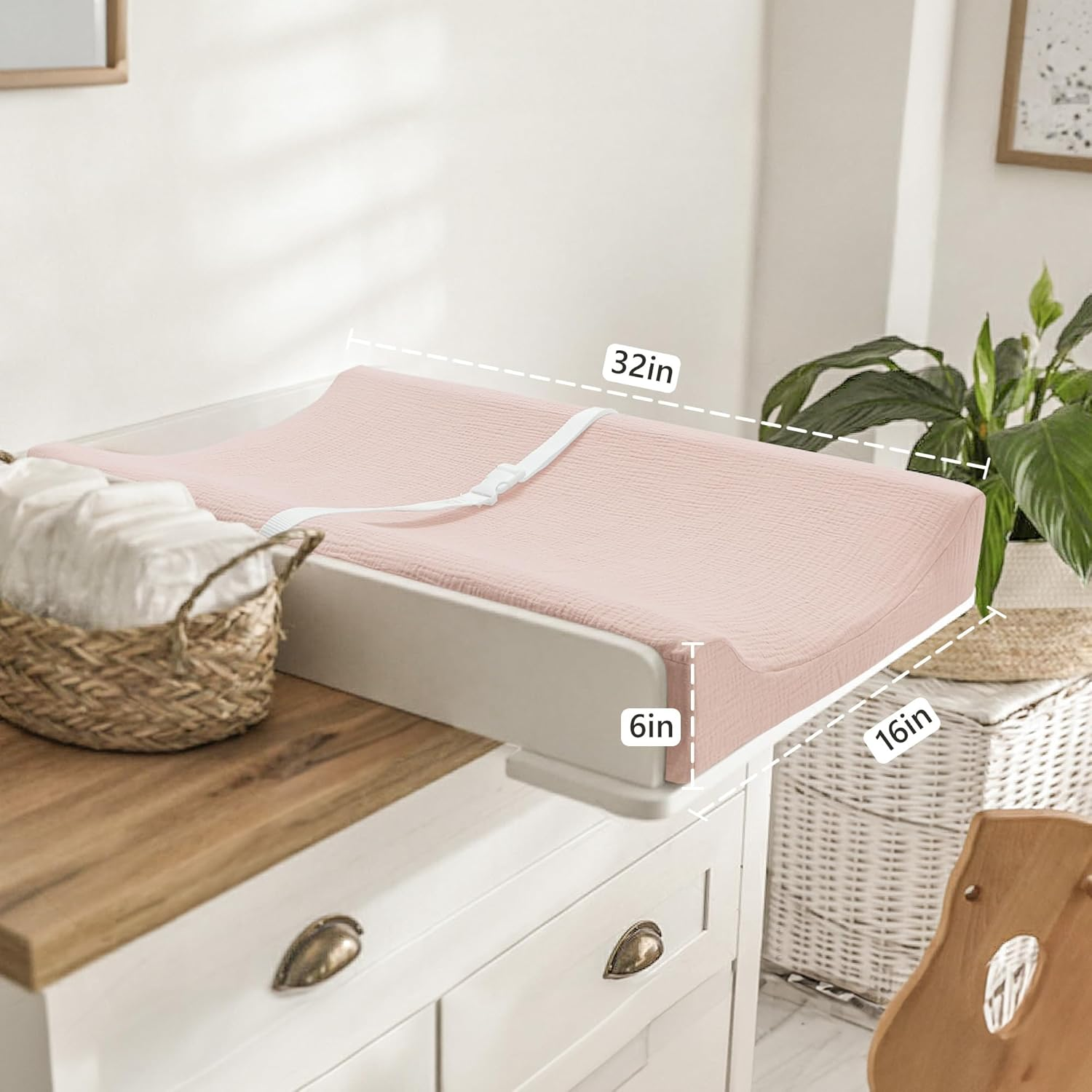 Bearmoss Changing Pad Covers 2Pack 100% Cotton Muslin Diaper Change Table Pad Covers 32&rdquo;X16&ldquo; Soft Breathable Changing Pad Sheets for Unisex Baby Girls and Boys (Candy Floss) - Candy Floss image number 6