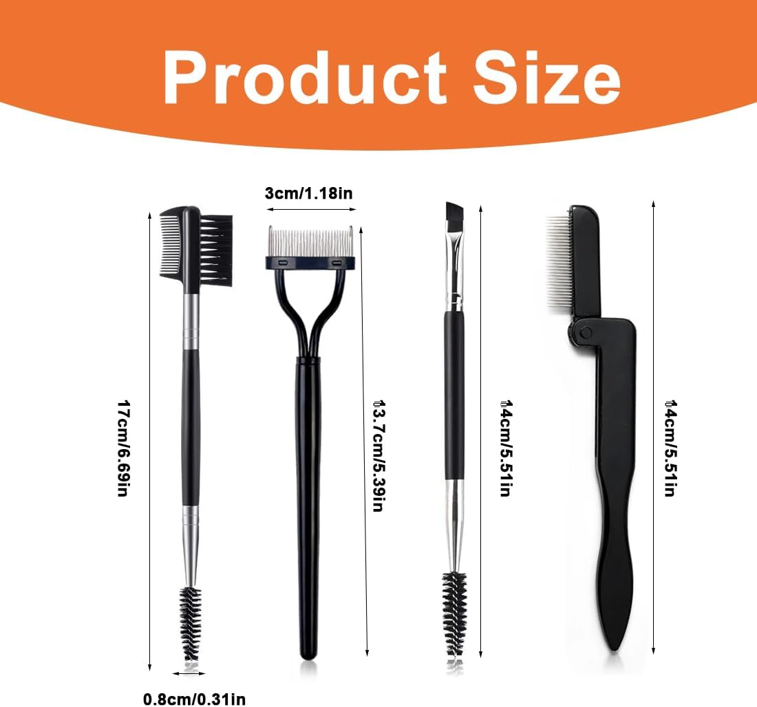 4 Pieces Eyelash Separator, Brow Brush and Eyelash Coil, Eyelash Comb Double Ended for Modifying Eyebrows and Eyelashes, Makeup Tools (Set of 4) image number 3