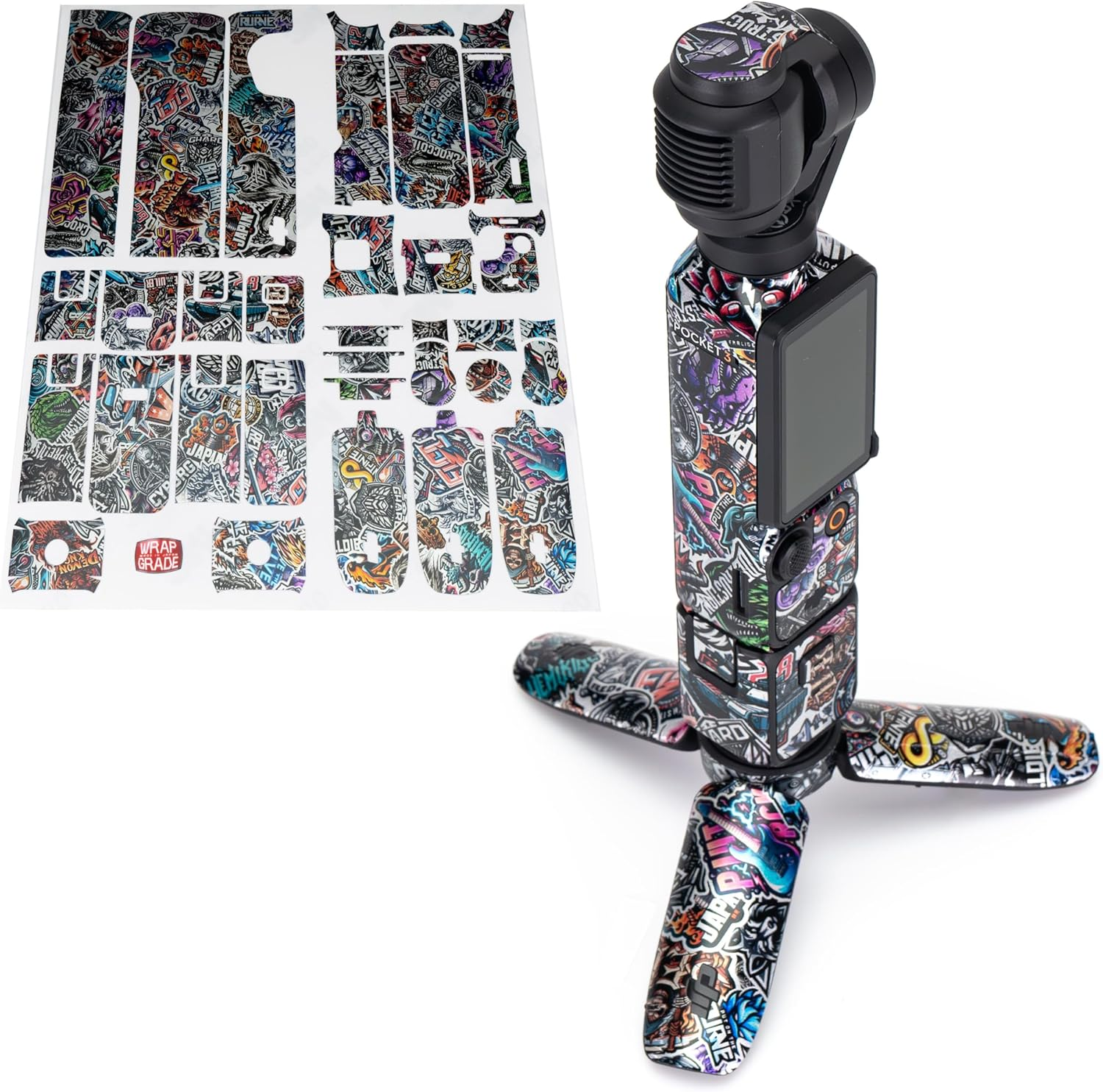 WRAPGRADE Skin Stickers Compatible with DJI Osmo Pocket 3 Decal (Metal Sticker Bomb) - Blue Rustic Metal image number 5