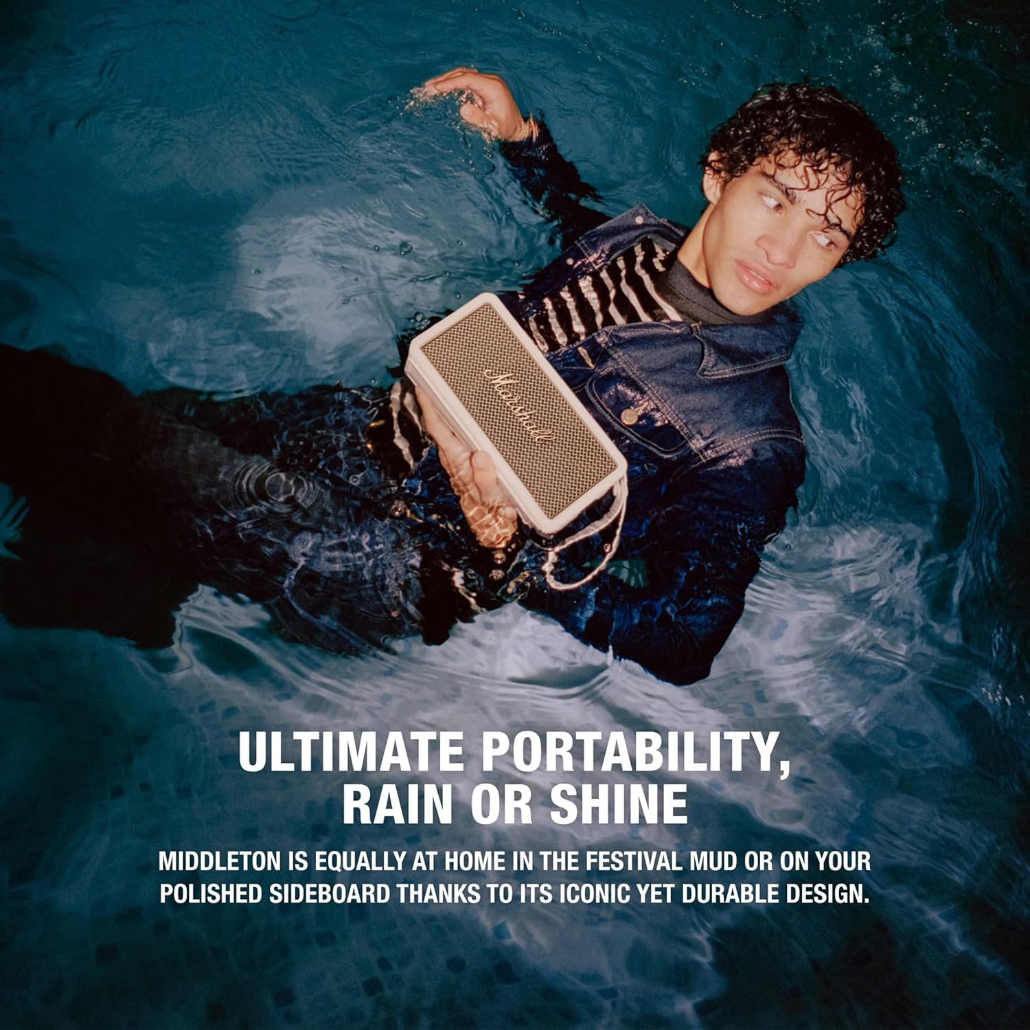 Marshall Wireless Portable Waterproof Speaker, Middleton Cream, 20 Hours of Continuous Playback, IP67 Waterproof image number 1