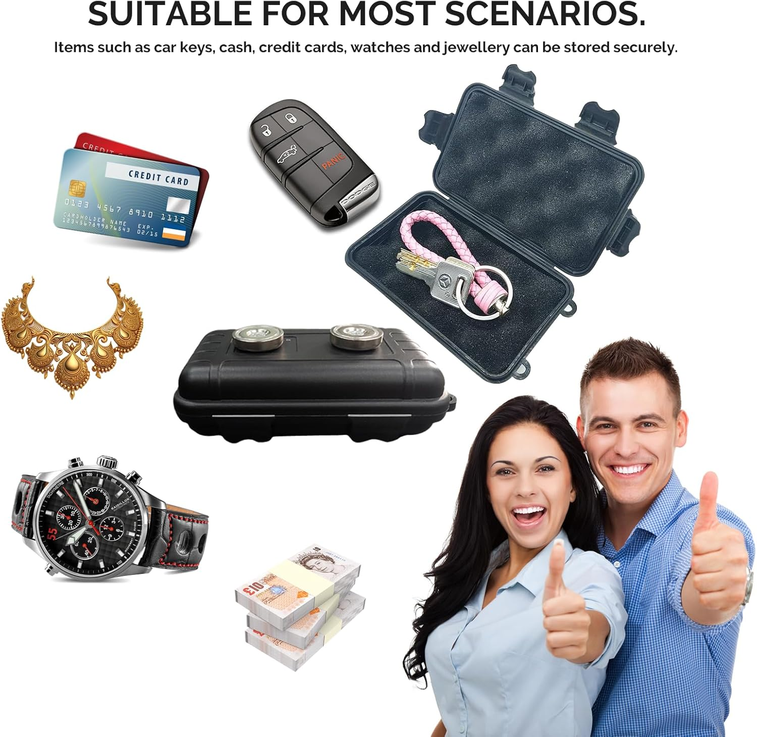 Durable and Strong Magnetic Stash Safe Box, Hidden Car Underbody Storage for Keys, Valuables, Cash (Black, Medium) image number 3