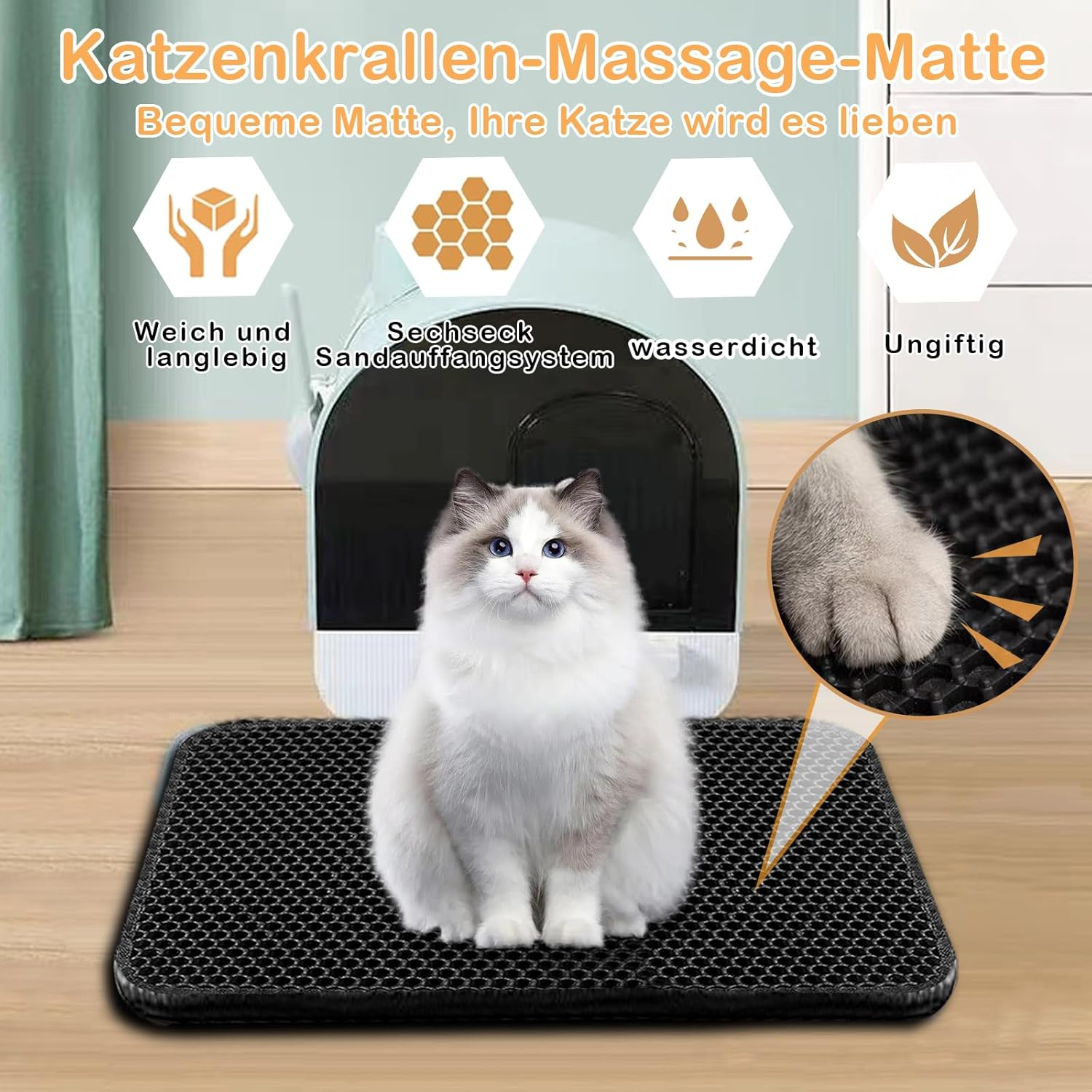 Phantasy Cat Litter Tray Mat, 30 X 45 Cm, Black Cat Litter Mat, Honeycomb Design Mat, Waterproof Double Layer Design, Honeycomb Mat, Cat Litter Tray Mat