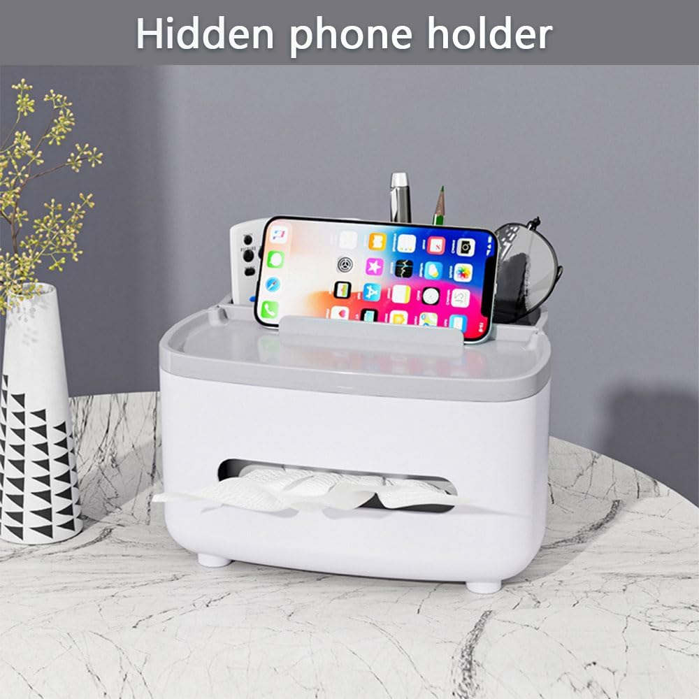 Multifunctional Rectangular Tissue Box Cover with Storage Organizer &ndash; 2-Piece Napkin Holder & Paper Dispenser for Living Room, Bathroom, Bedroom, Kitchen, Office &ndash; Remote Control Holder image number 4