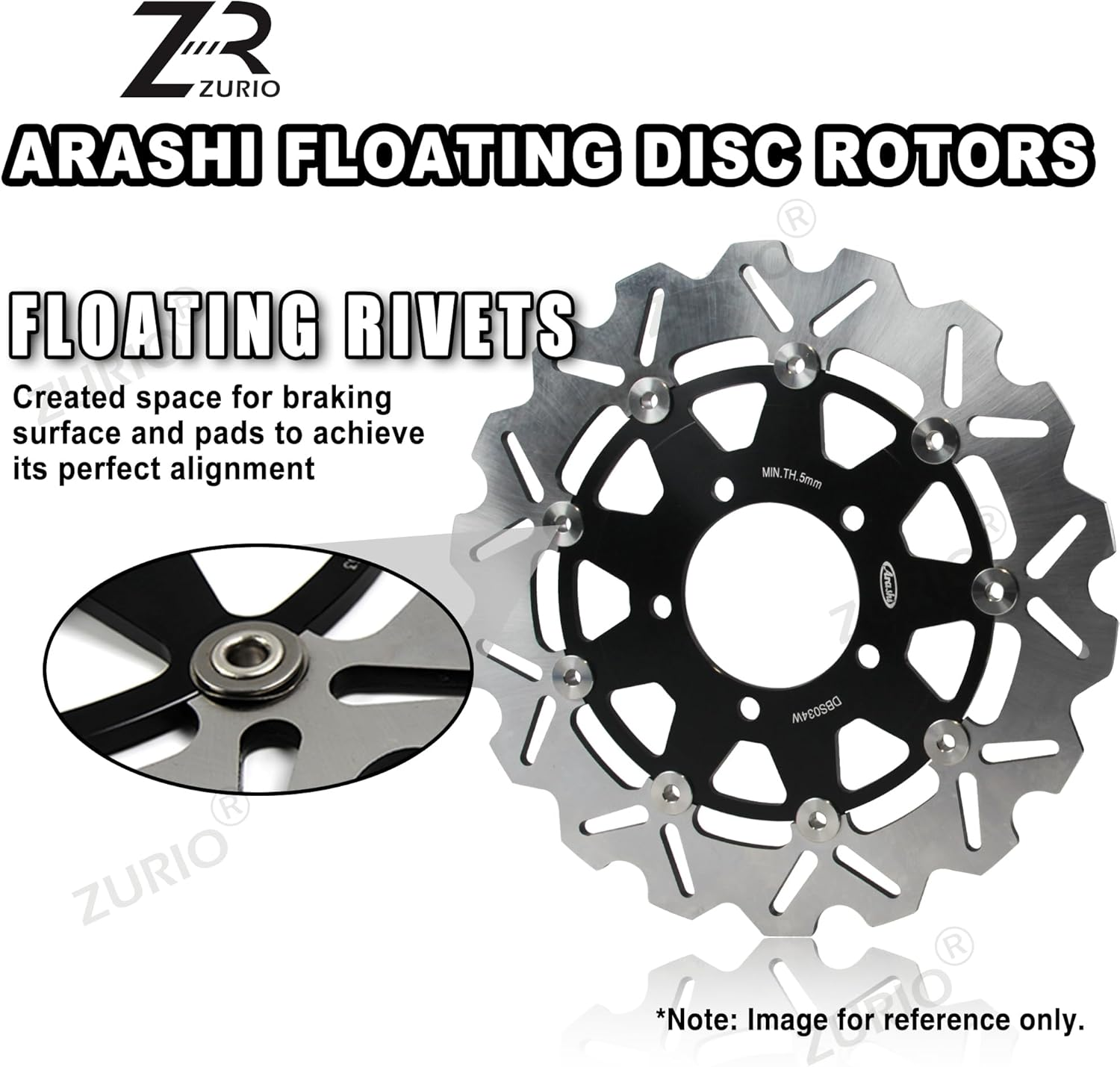 Floating Front Brake Discs Rotors Compatible with Suzuki GSXR 1300 Hayabusa Gen 1, GSXR 600 97-03, GSXR 750 96-03, GSXR 1000 01-02, TL1000R 98-03, TL1000S 97-01, GSX1400 02-07, Gold image number 4