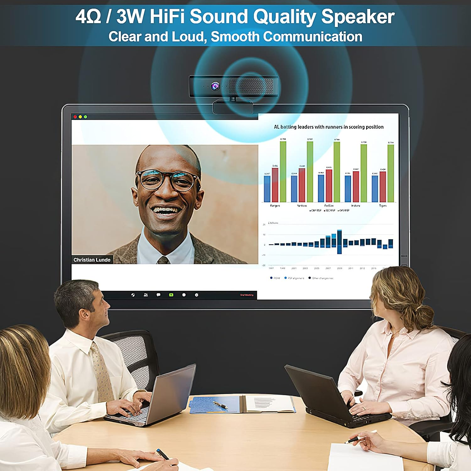 Full HD 1080P Computer Camera with 4 Built-In Omnidirectional Microphones and Speaker for Video Conference Streaming, USB External Webcam with Magnetic Privacy Cover for Desktop Monitor Laptop