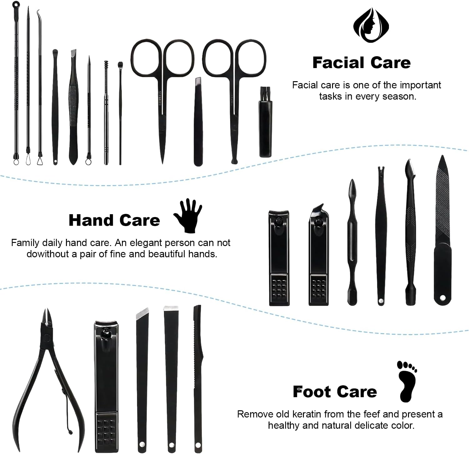 Manicure Set Nail Set 23-Piece Pedicure Set Nail Clippers Stainless Steel Portable Nail Scissors Set with PU Leather Case Nail Care Set Professional All-Round Hand Foot Care Kit for Men and Women Black Red image number 3