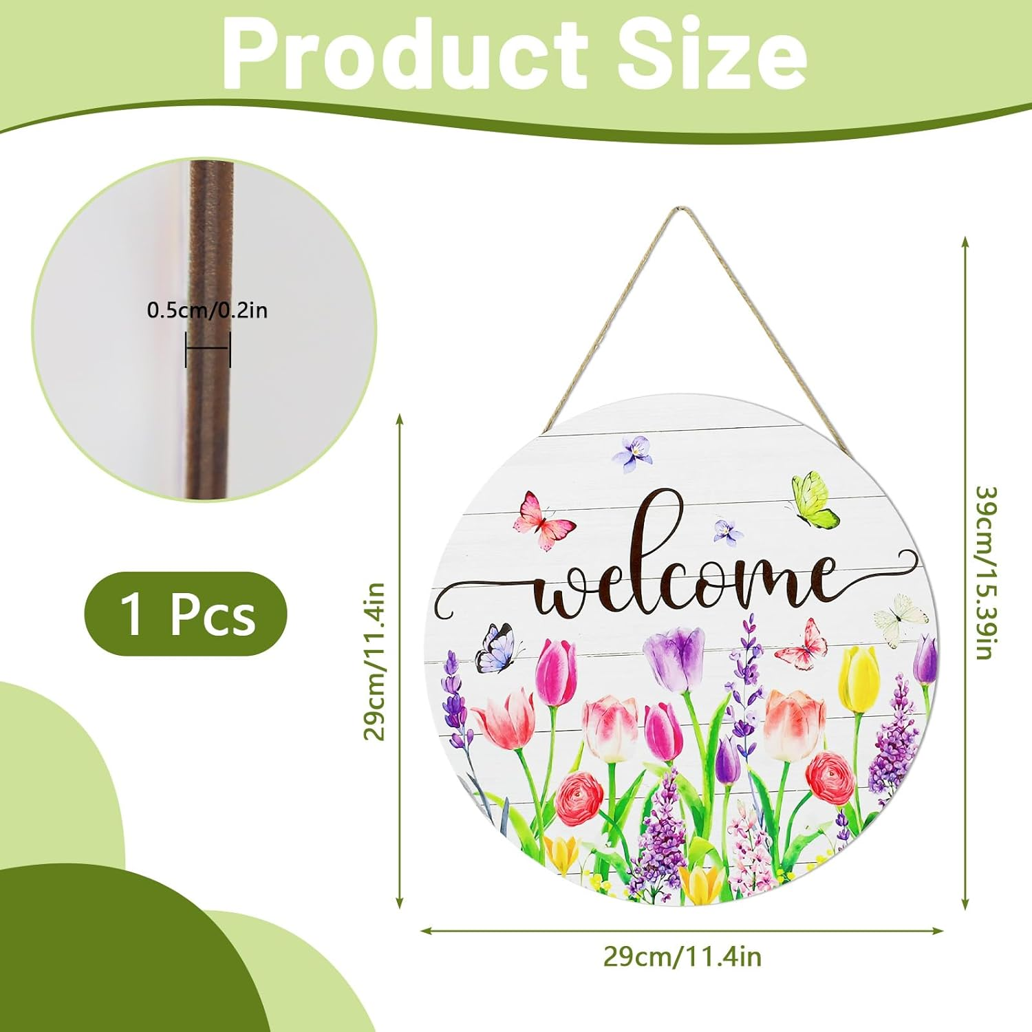 Huakaile Spring Tulip Welcome Sign for Front Door Decor, Pink Purple Floral Butterfly Welcome Door Sign, Seasonal Flower Wooden Door Hangers, Farmhouse Wreath Hanging Signs Decoration for Porch Yard - Purple image number 6