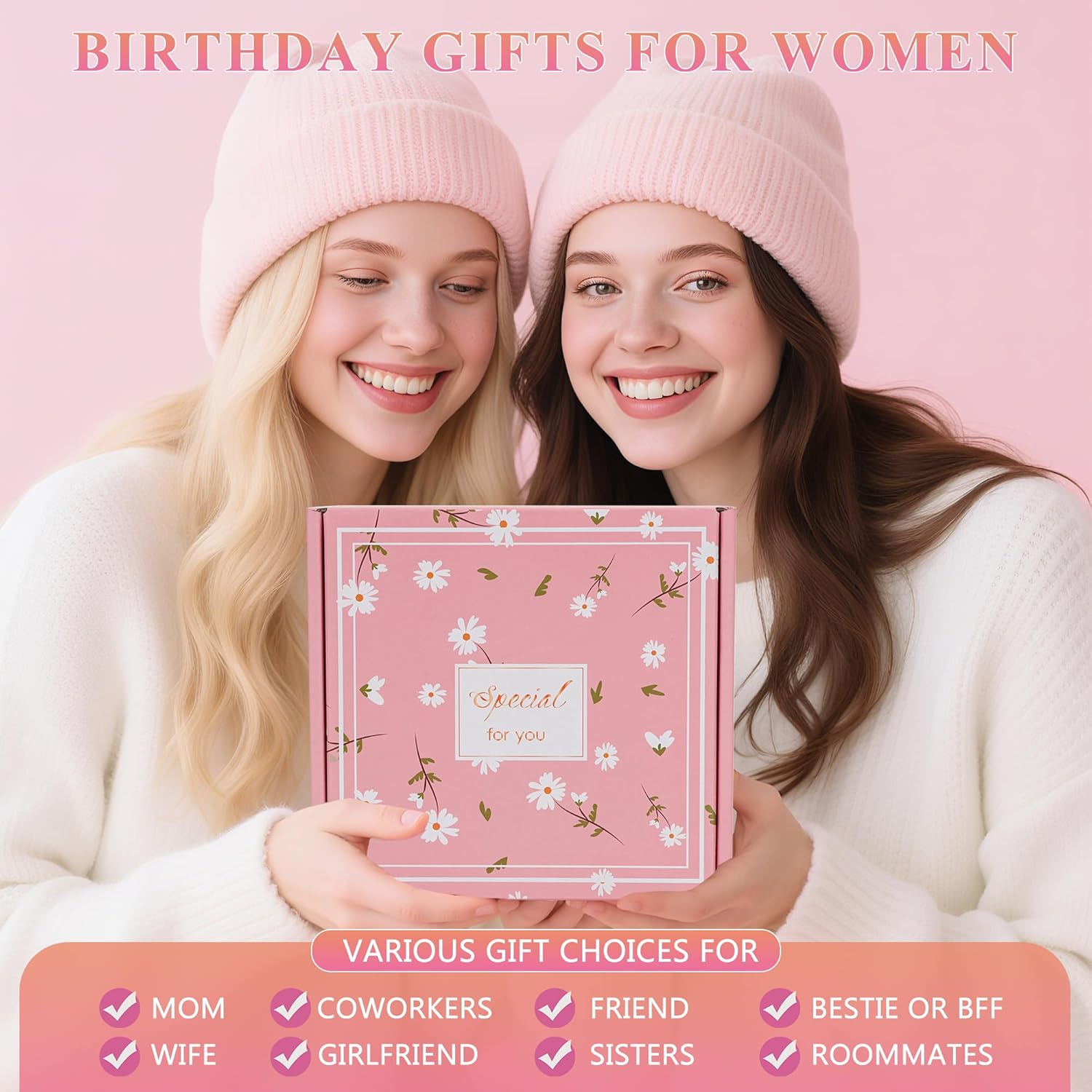 Birthday Gifts for Women Friendship, Pink Relaxing Spa Gifts Basket Set for Women, Self Care Gifts Unique Happy Birthday Gift Idea for Mom Her Best Friends Sister Wife Girlfriend Coworker Teacher image number 4