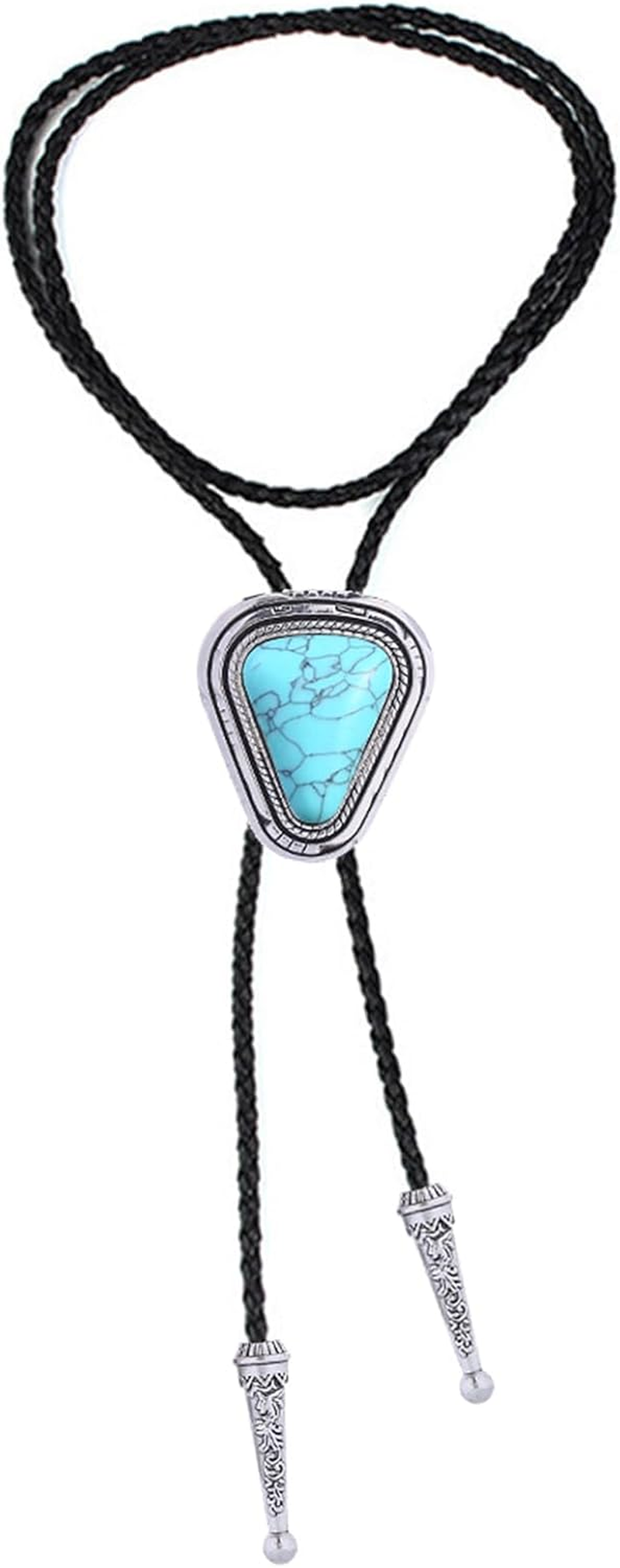 Turquoise Bolo Tie for Men, Leather Braided Necktie, Western Cowboy Style, Costume Accessory image number 2
