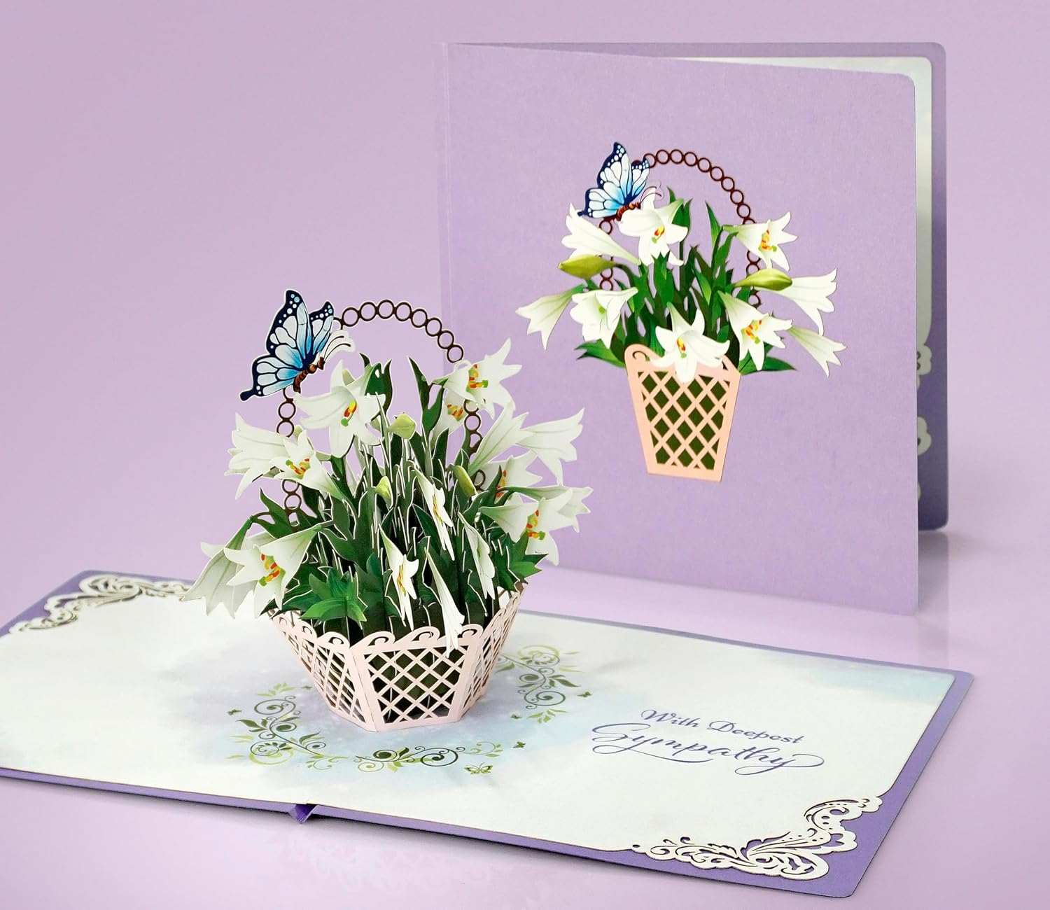 CUTPOPUP White Lily Sympathy Pop up Card, with Sympathy Card, Loss of Loved One, Pet, Mom, Dad, Child, Condolence, Bereavement, Grief with Envelope (White Lily Sympathy) FL114.1AU1515 image number 3