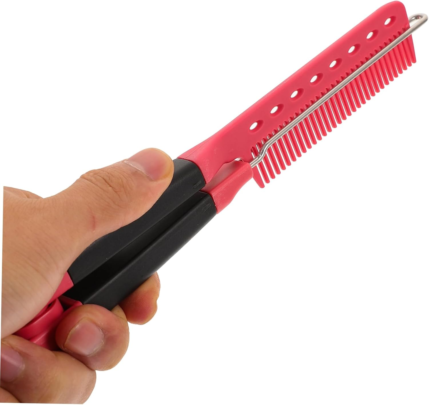V-Shaped Hair Straightener Comb Foldable Hair Styling Tool for Women Home Hairbrush Haircut Supplies Rose Red image number 5