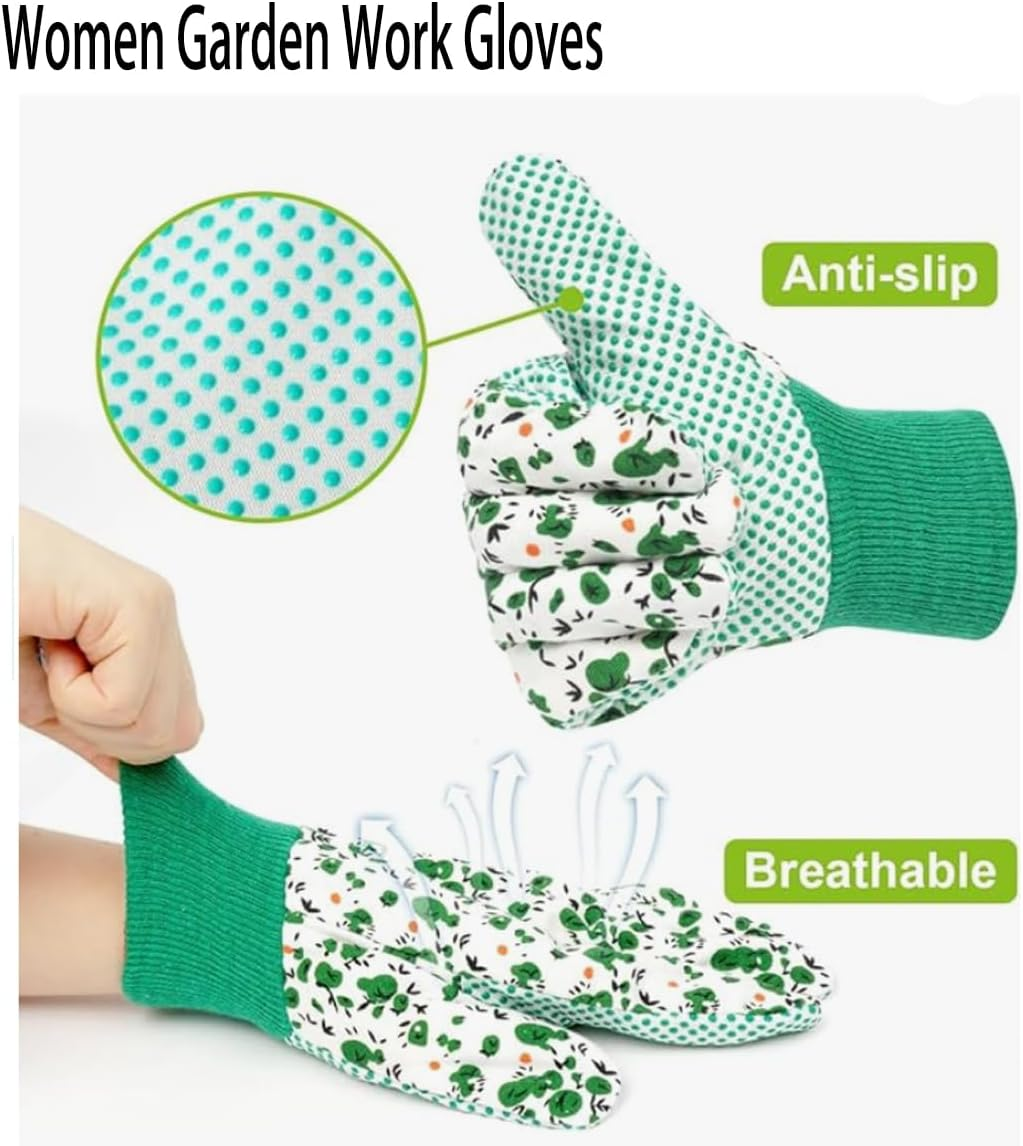 Weforu Ladies Garden Work Gloves, 2 Pairs Gardening Working Gloves,Non-Slip Floral Garden Gloves with Elastic Cuffs for Ladies Women Yard Fishing Camping