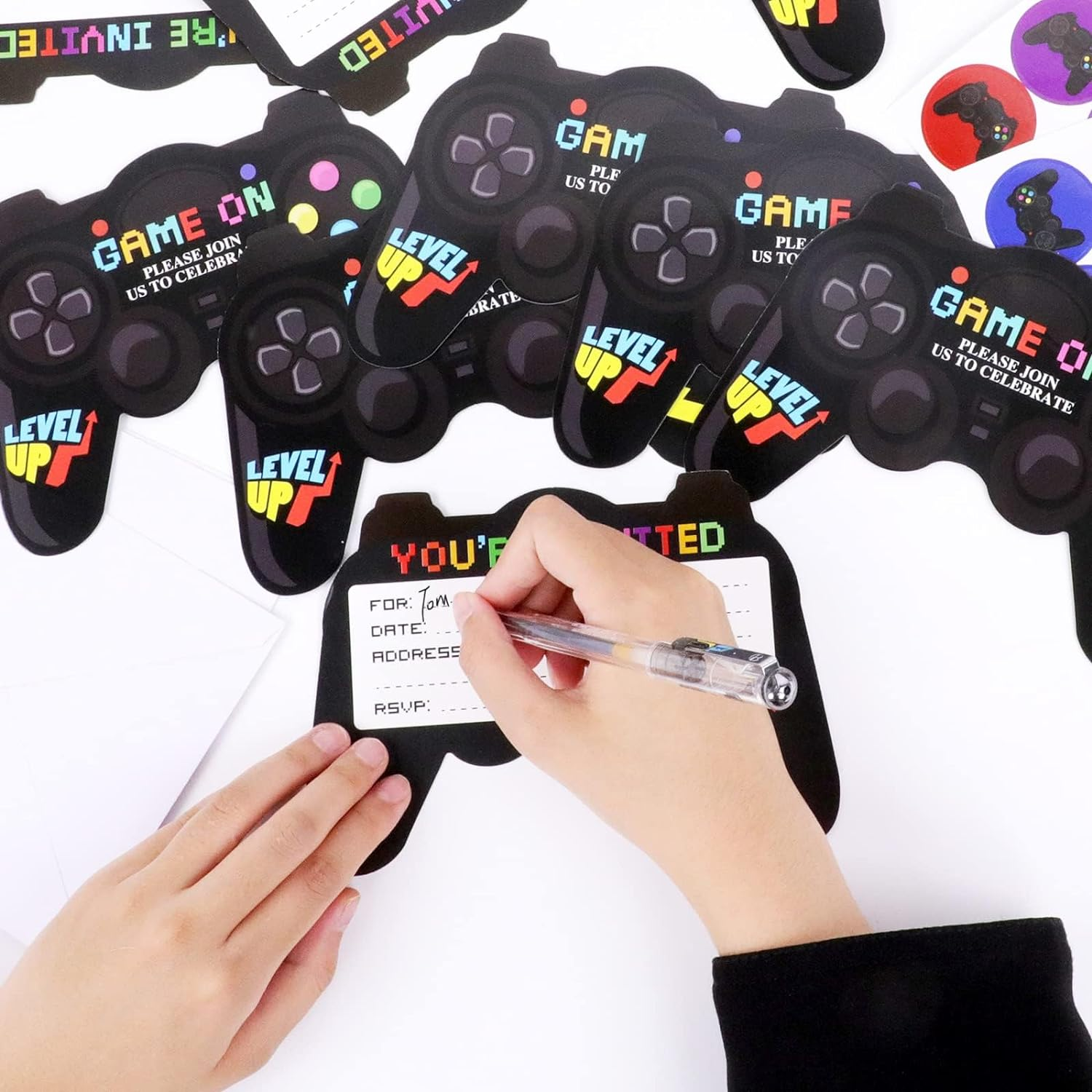 Tevxj 30 Pack Video Game Birthday Party Invitations Cards Envelopes Video Game Party Supplies Fill in Birthday Invite Cards Stickers Kids Boys Girls Game Lovers Birthday Party Decorations Favor 7X5'' image number 6