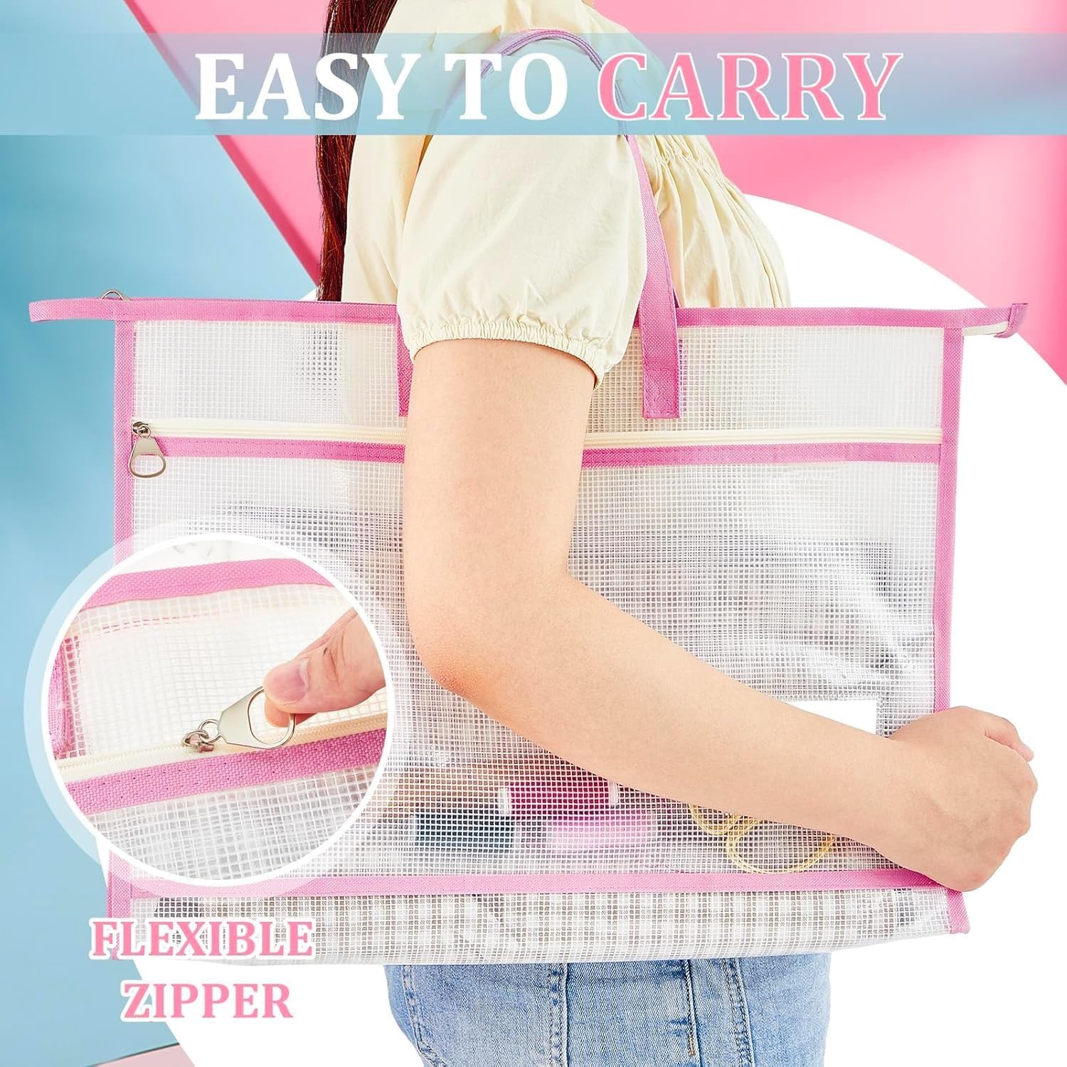 3 Pcs A3 Project Bag Mesh Zipper Pouch for Quilting Craft Storage for Quilters Clear Mesh Design Art Supply Bag Artwork Storage Organize for Artworks Charts and Teaching Material Multipurpose image number 4