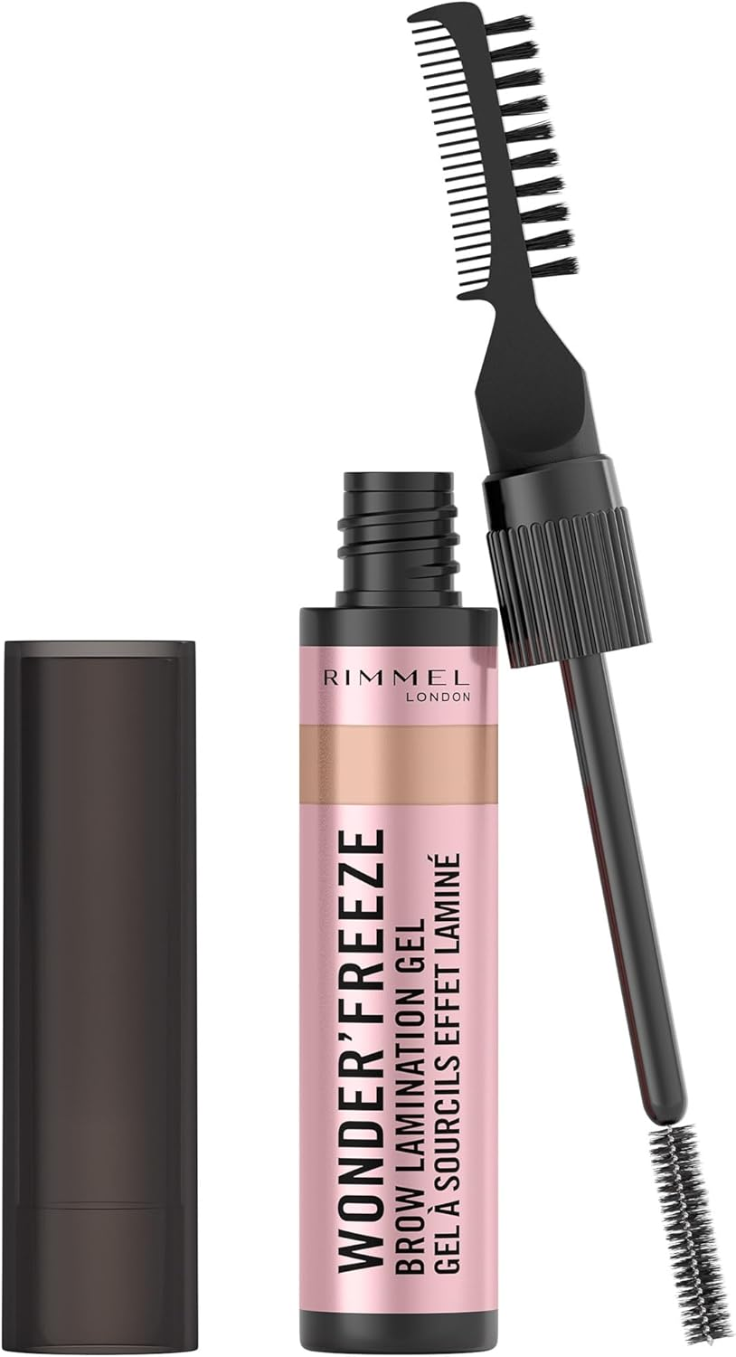 Rimmel Wonder'Freeze Brow Lamination Gel, 001 Clear, Brow Wax, Sculpts Brows, Lightweight, Vegan Formula