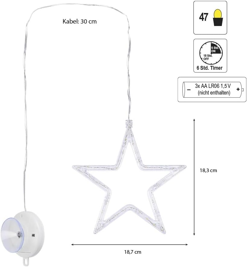 Ideen Mit Herz LED Star Frame | Pack of 3 | Warm White | Window Decoration | with Suction Cup | Battery Operated | Includes Timer | 18.7 Cm X 1 Cm X 18.3 Cm image number 1