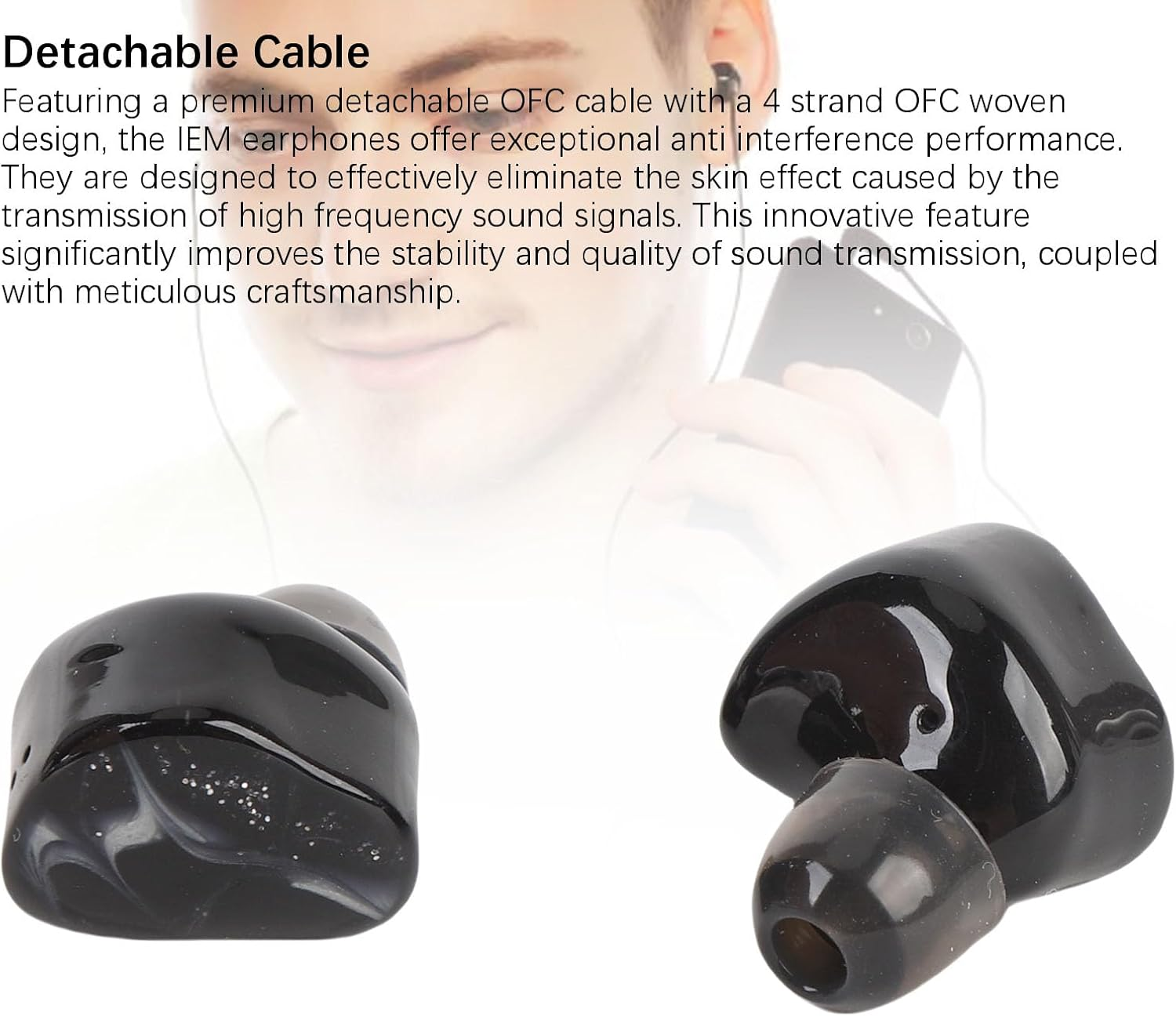 YUEHISY Stereo Wired IEM Earphones, Hybrid Driver Hifi Earbuds with Resin Body and OFC Cable, Hifi Stereo Sound, Comfort Fit, Immersive Bass image number 4