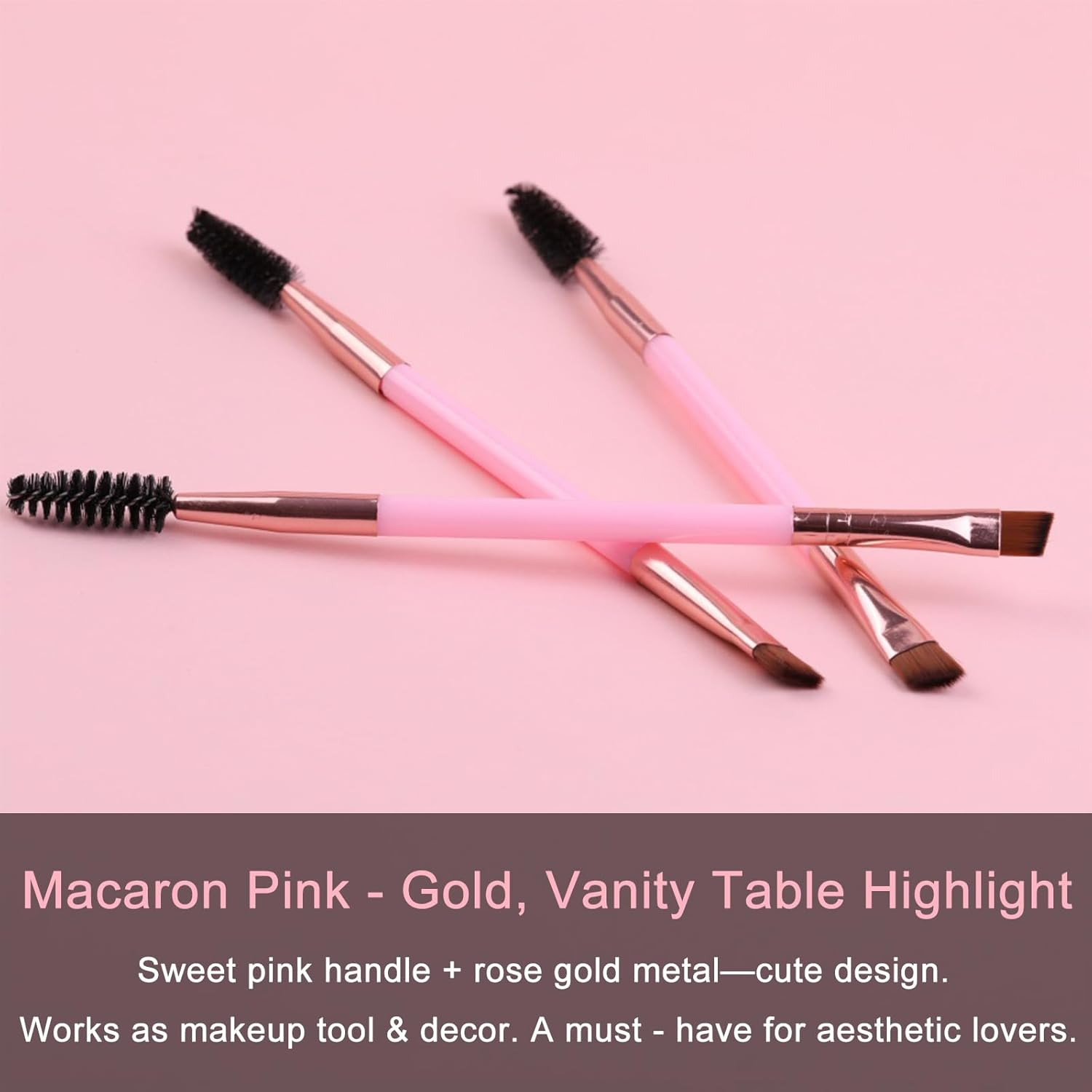 Luzcauwy Duo Eyebrow Brush, Spoolie Brush and Angled Brow Brush for Precise Brow Lines and Soft Blending, 5Pcs Pink Set to Boost Confidence in Your Daily Makeup image number 2