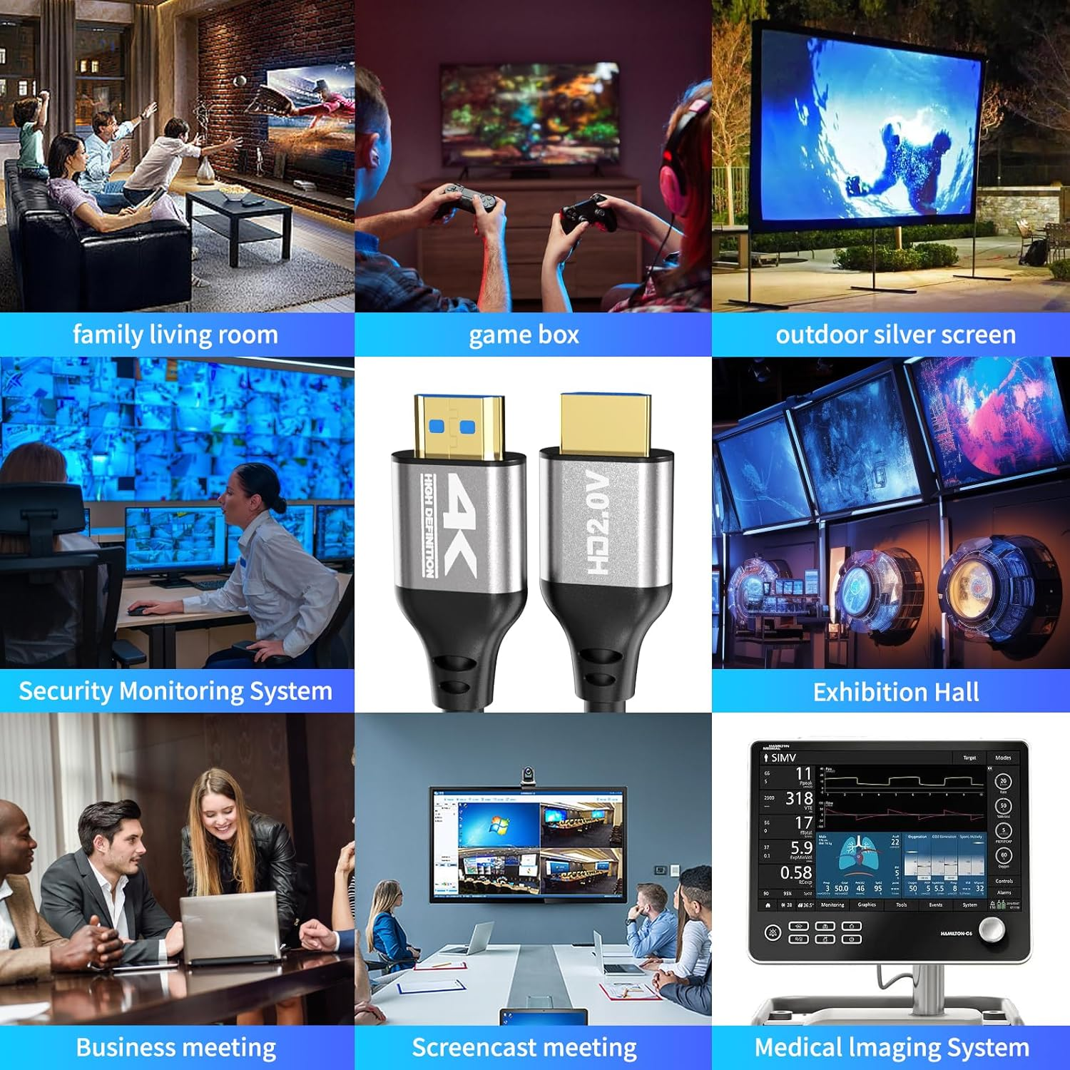 4K HDMI Cable 12M (HDMI 2.0,18Gbps,4K@30Hz) High Speed Cord, Ethernet Audio Return, Video 4K, 2K 1080P 3D Arc Compatible with Xbox HDTV Monitor Laptop PS4/5 Blu-Ray Ect（Silver-Grey 12Meter） image number 2