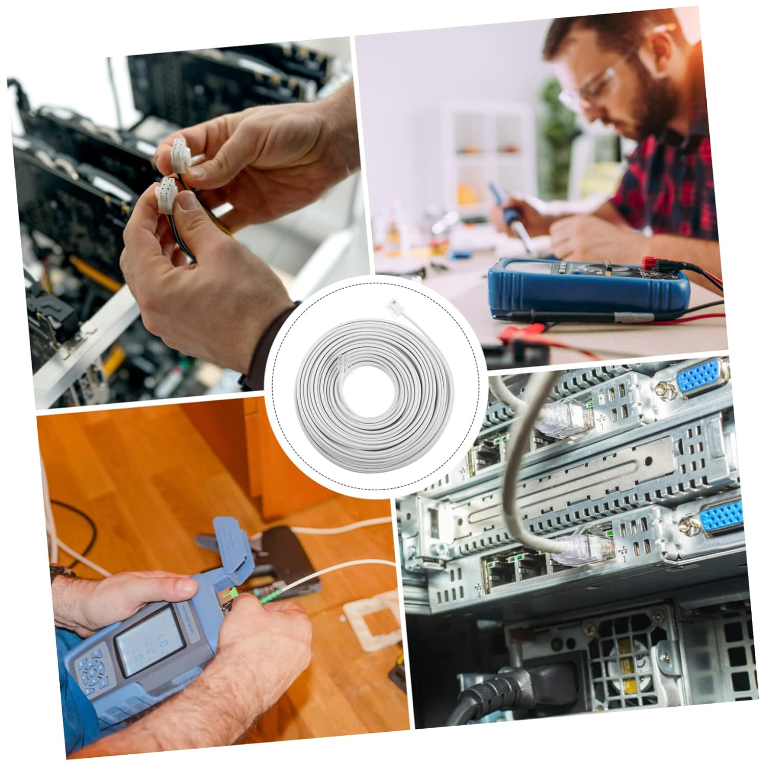 Angoily Cord Length 20M Telephone Connecting Line RJ11 Telephone Wire White Extension Cable image number 6