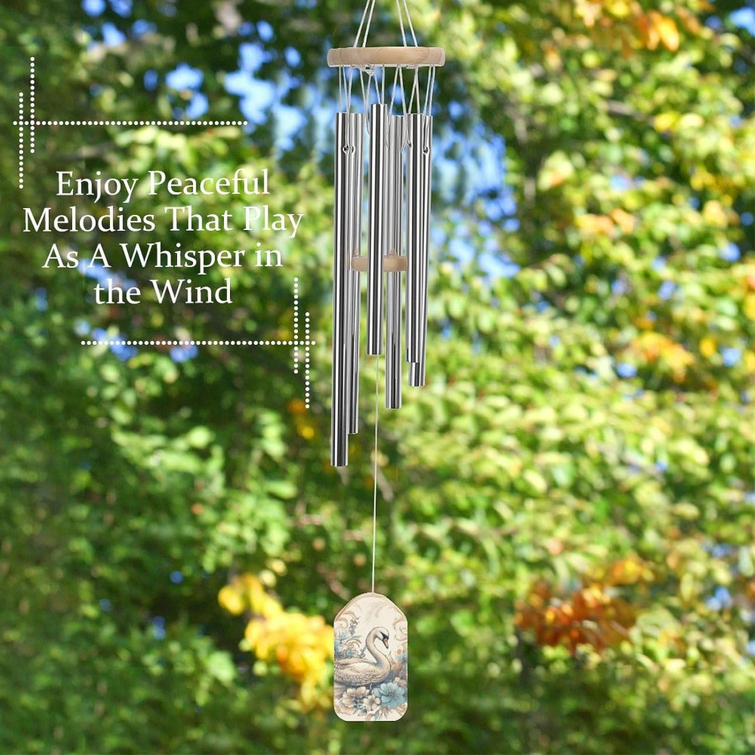 Wind Chimes for outside Flowers and Swans Aluminum Tube Wind Chime with 6 Tuned Tubes Large Memorial Wind Chimes Sympathy Wind-Chime for Outdoor Garden Patio Porch 20.5 Inch image number 1