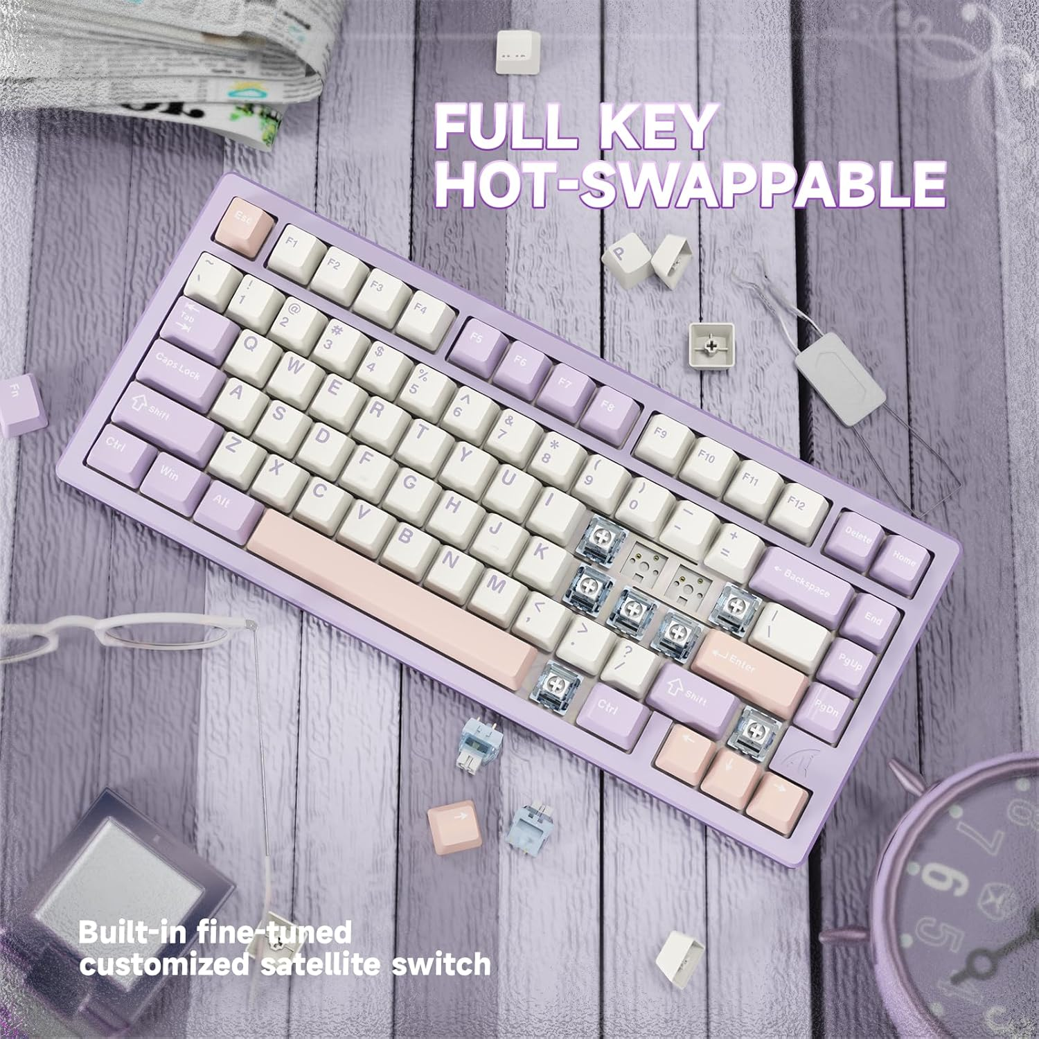 Lexonelec X Attack Shark X75 CNC Aluminum 75% Wireless Gaming Keyboard, Tri Mode-Bt/2.4G/Wired, Hot-Swap Gasket Mounted RGB Mechanical Keyboard, 5000Mah Battery, via Web Driver for Win/Mac-Purple image number 4