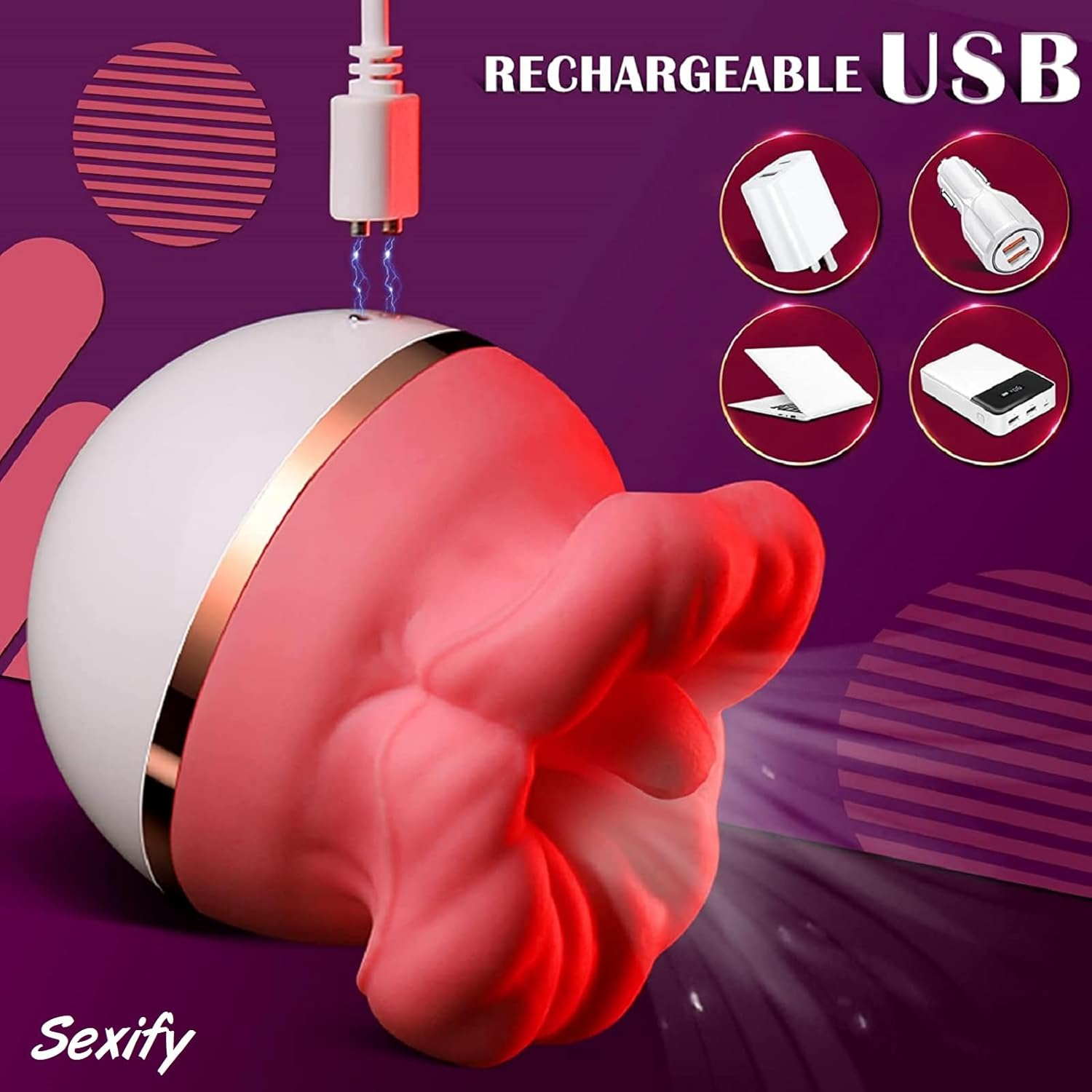 Licking Sucking Vibrator Tongue Clit Nipple G Spot Stimulator Massager Sex Toy Red image number 1