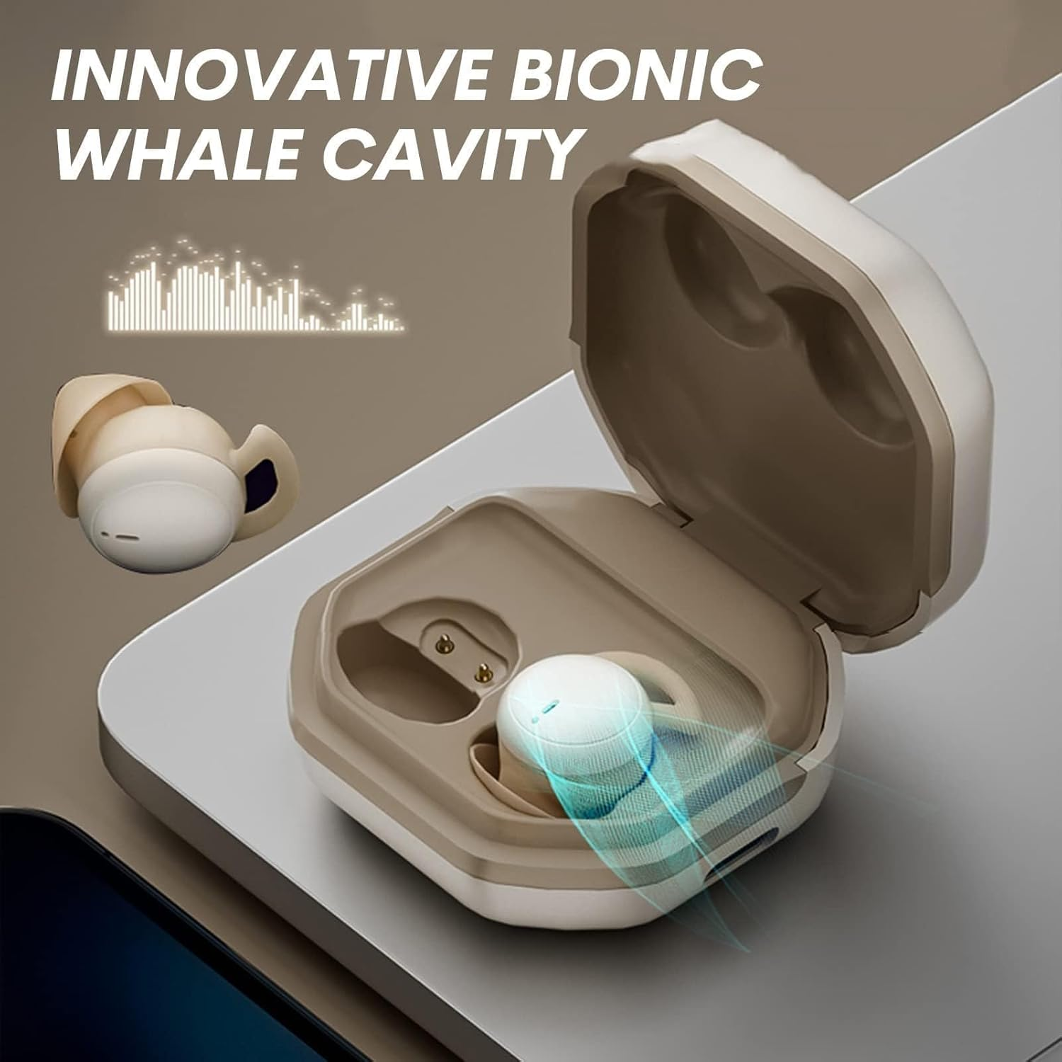 Xmenha Mini Bluetooth Headphones In-Ear Earphones Invisible Smallest Wireless Headphones for Sleeping for Small Ears Kids Side Sleepers Sports with Charging Case for Iphone Android Beige image number 2