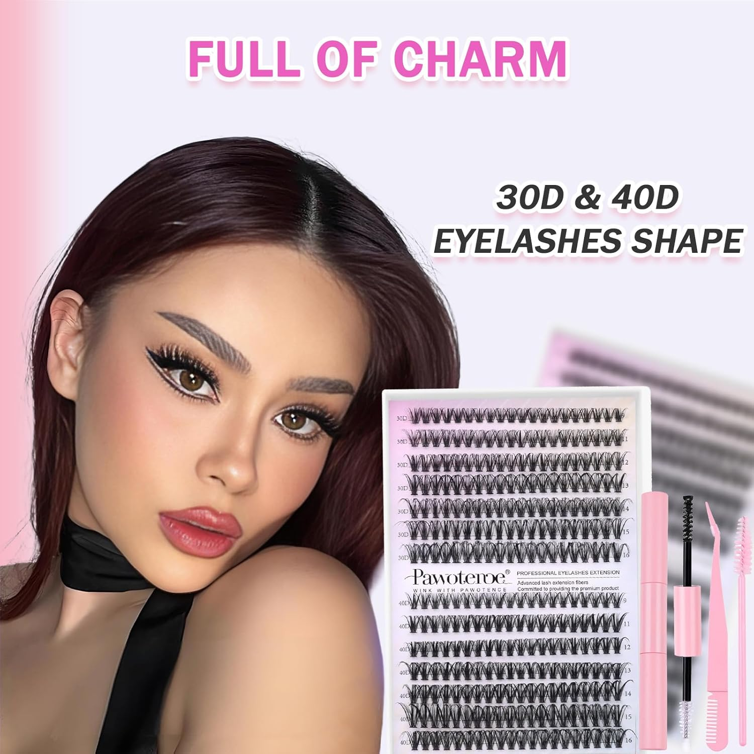 Checkzed Lash Extension Kit DIY 240Pcs, 9-16Mm 30D&40D Individual Lashes Kit with Bond and Seal, Lash Comb and Tweezers for Self Use
